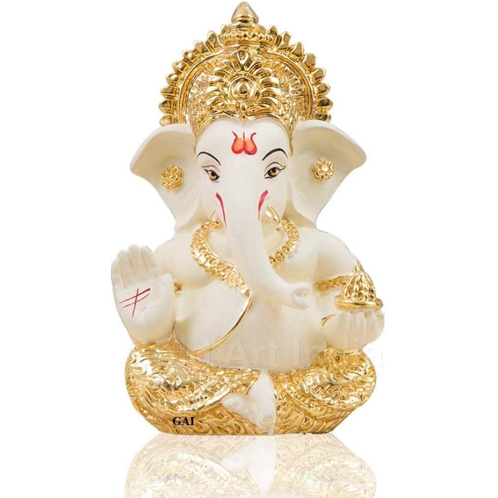 Gold Art IndiaGold and Silver Plated Ganesha Idol (Gold and Cream)