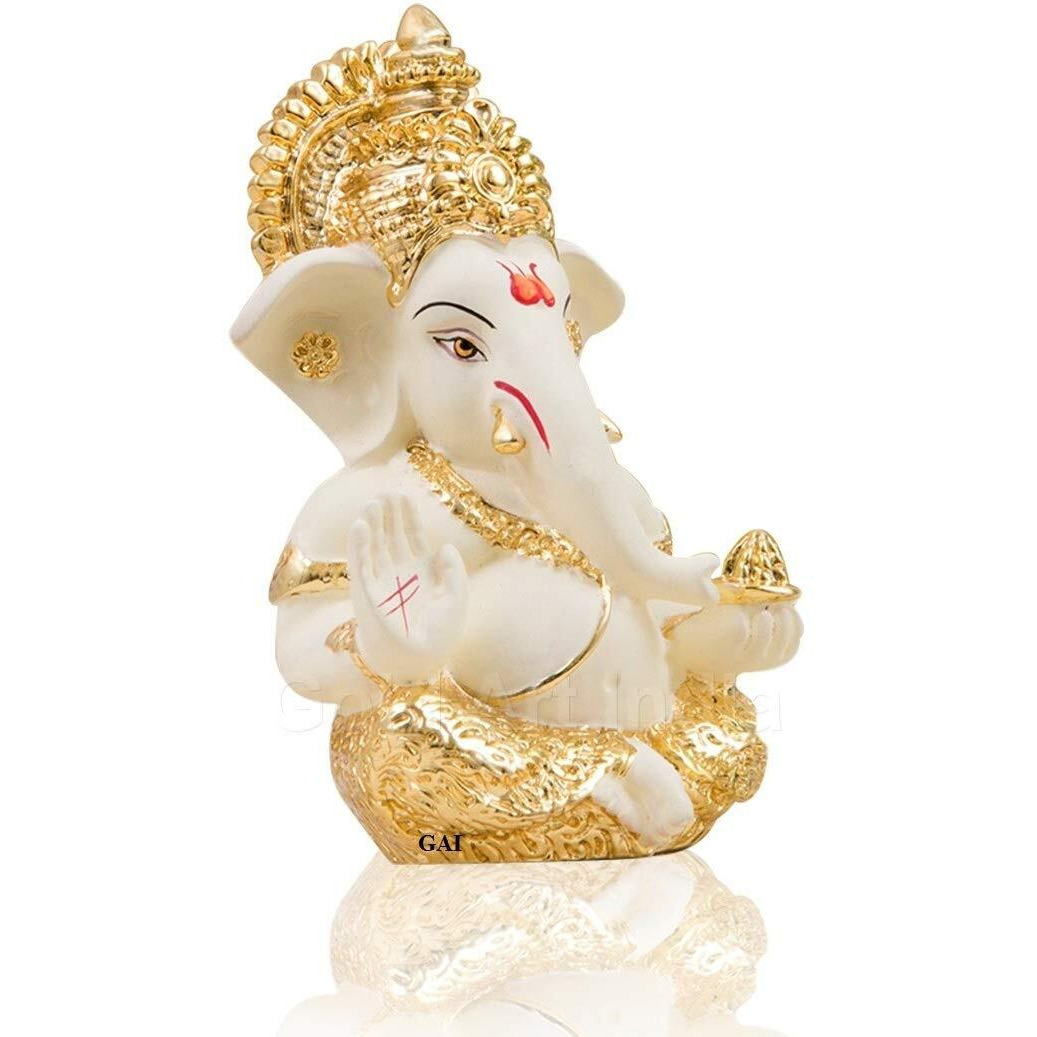 Gold Art IndiaGold and Silver Plated Ganesha Idol (Gold and Cream)