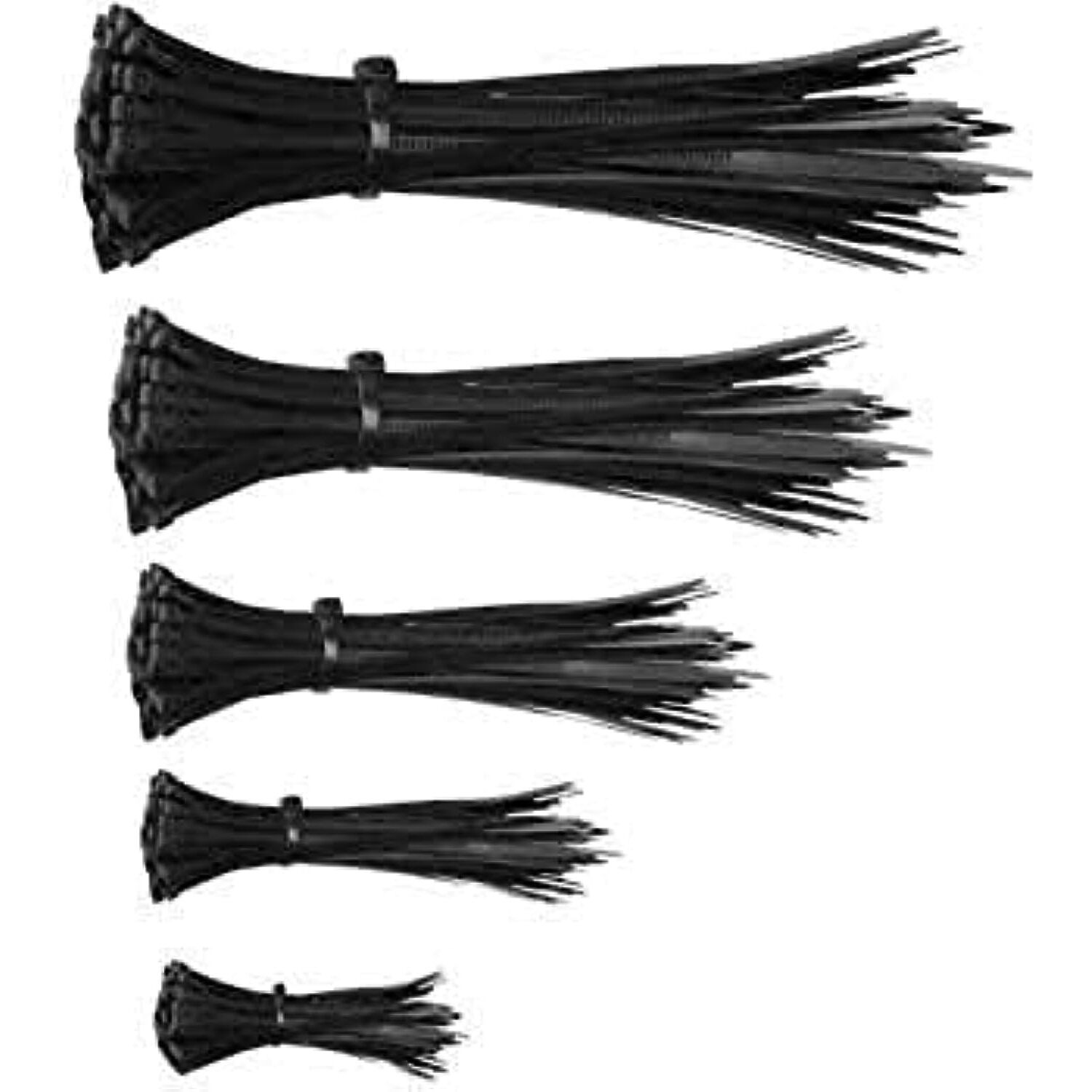 Uvaan Assorted 4, 6, 8, 10, 12 Inch Nylon Cable Ties Zip Wire Organizer Ties, 50 Pieces Each Size Combo - Black