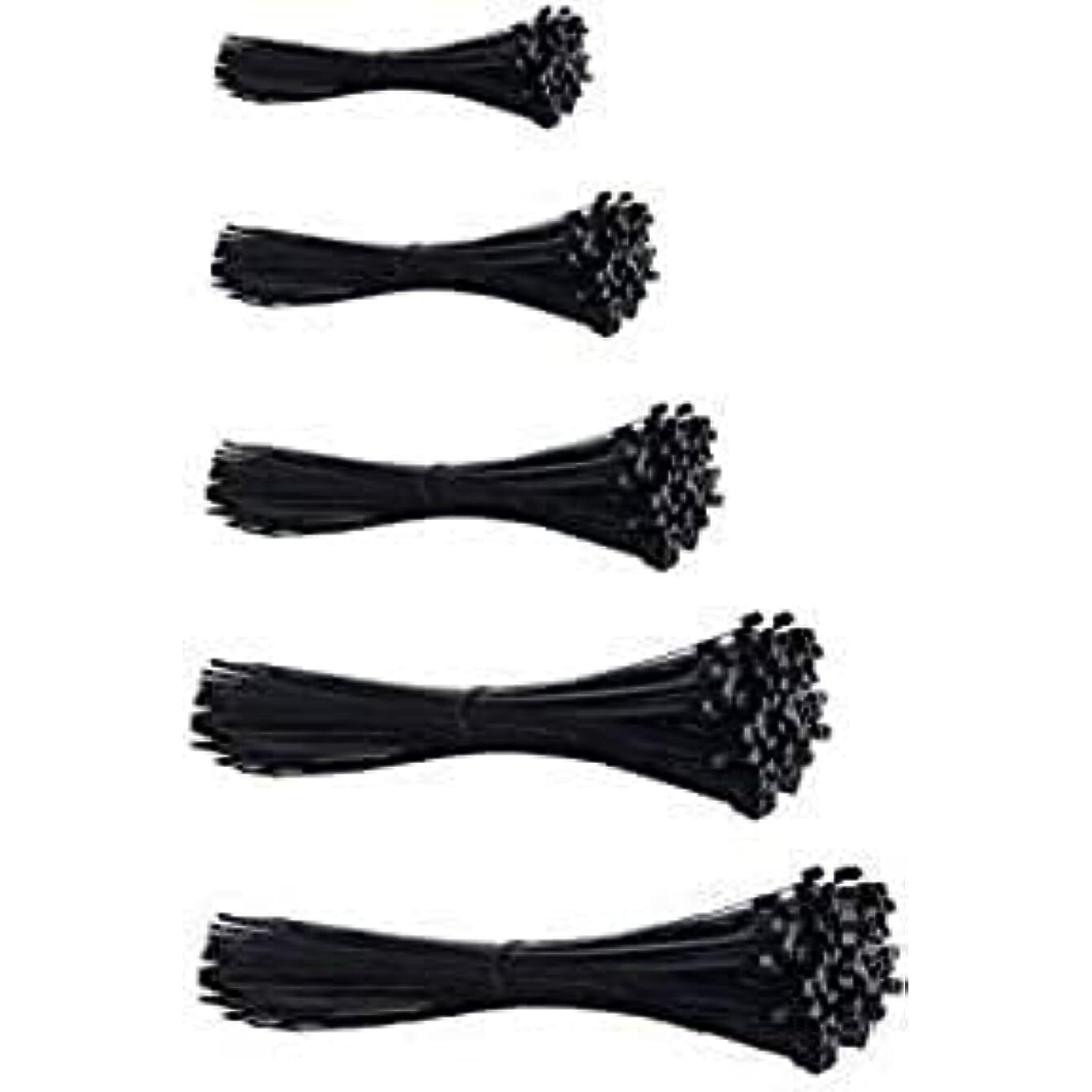 Uvaan Assorted 4, 6, 8, 10, 12 Inch Nylon Cable Ties Zip Wire Organizer Ties, 50 Pieces Each Size Combo - Black