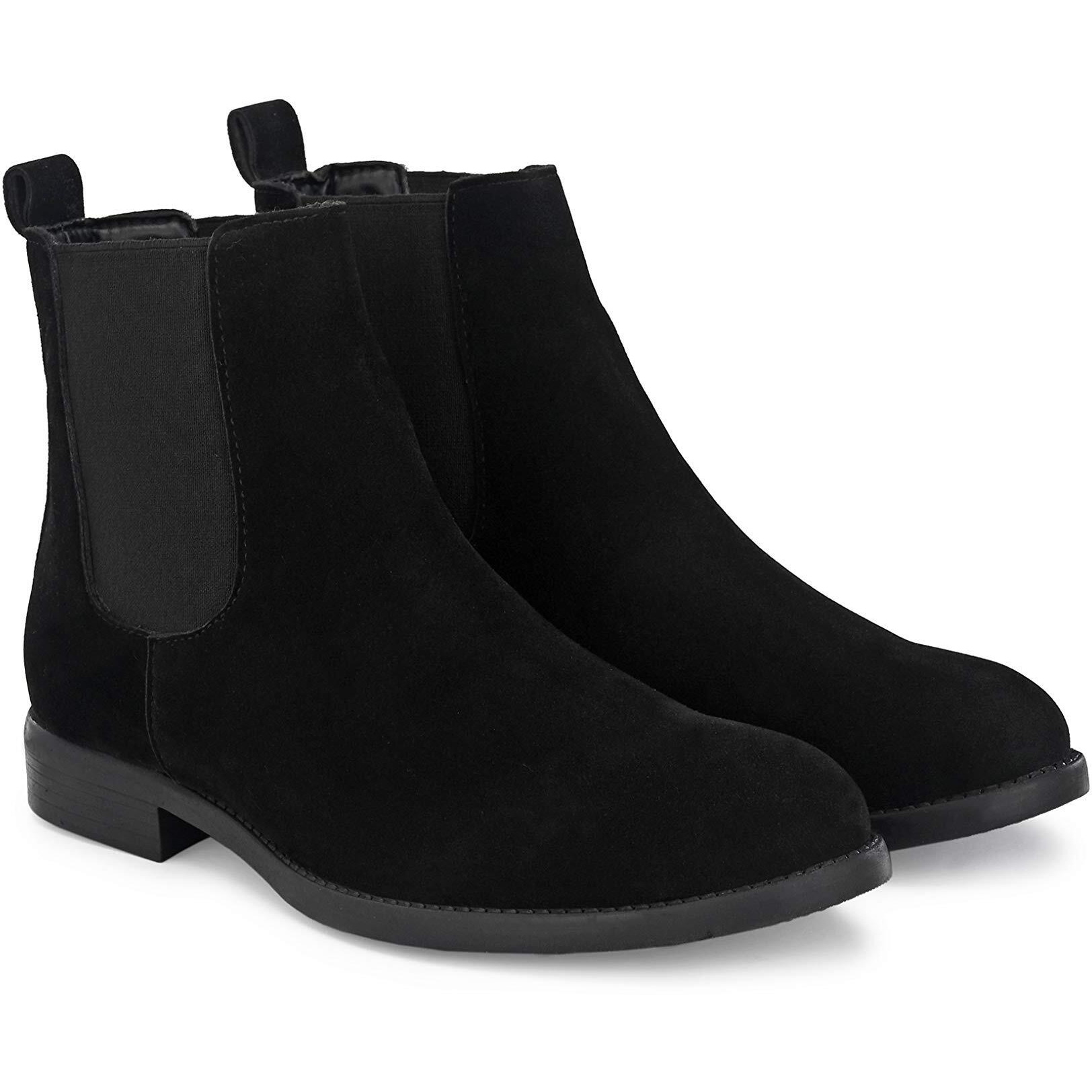 HiREL's Men's Suede & PU Outdoor Chelsea Boots (Black, numeric_5)