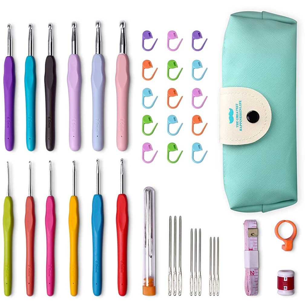 HASTHIP Crochet Hooks Set, Realplus 41 Pcs Full Size Crochet Set, Ergonomic Soft Grip Rubber Handles, Crochet Kits For Beginners Adults, Sister Gift, Crochet Hooks With Case (Green)