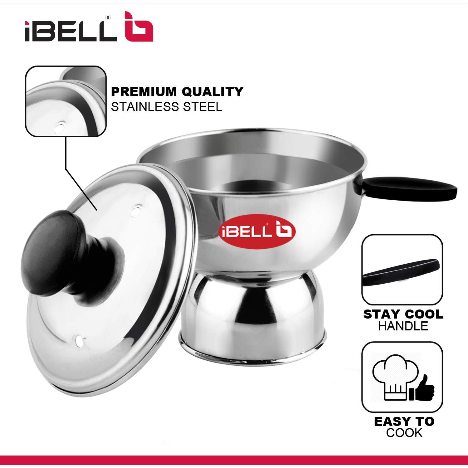 IBELL Stainless Steel Chiratta Puttu Maker Use with Pressure Cooker