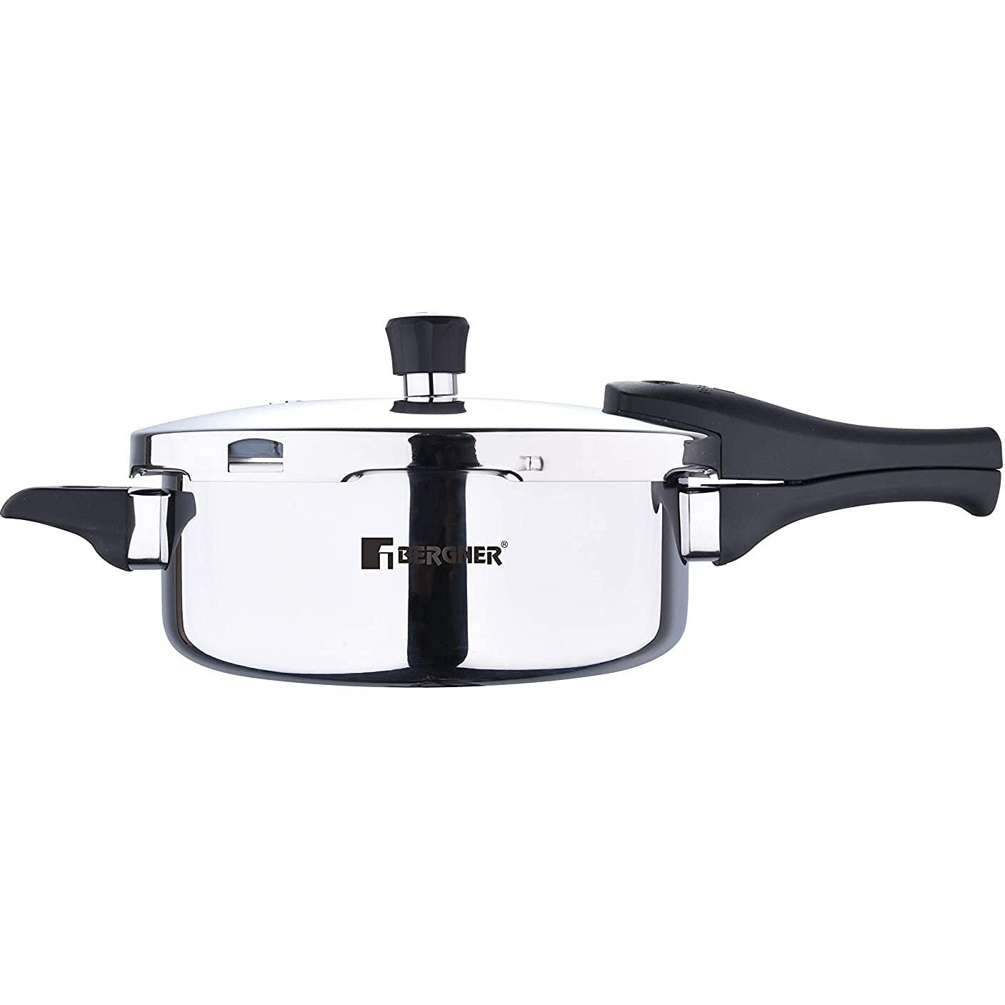 Bergner Argent Elements Triply 3.5 L Pressure Pan with Unique 3 Safety System and Pressure Indicator, Steam Safety lock Handle&gtGasket Pressure Release&gtSafety Valve, Ideal for Pressure Cook/Fry/Saute/Simmer, 5 Year Warranty