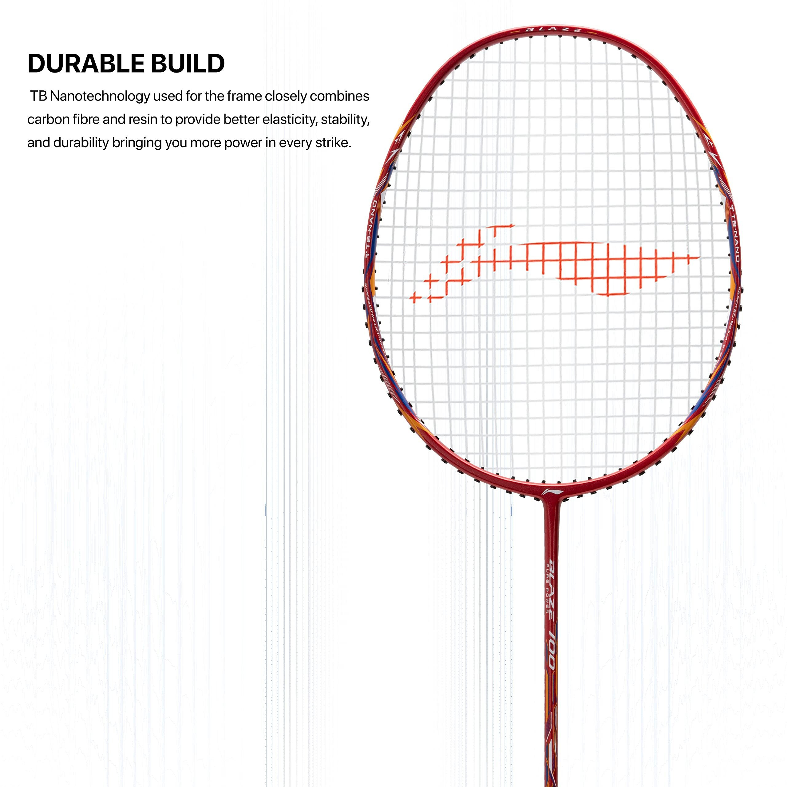 Li-Ning Blaze 100 Carbon Fibre Strung Badmiton Racket with Free Full Cover (Red/White/Navy, 84 Grams)