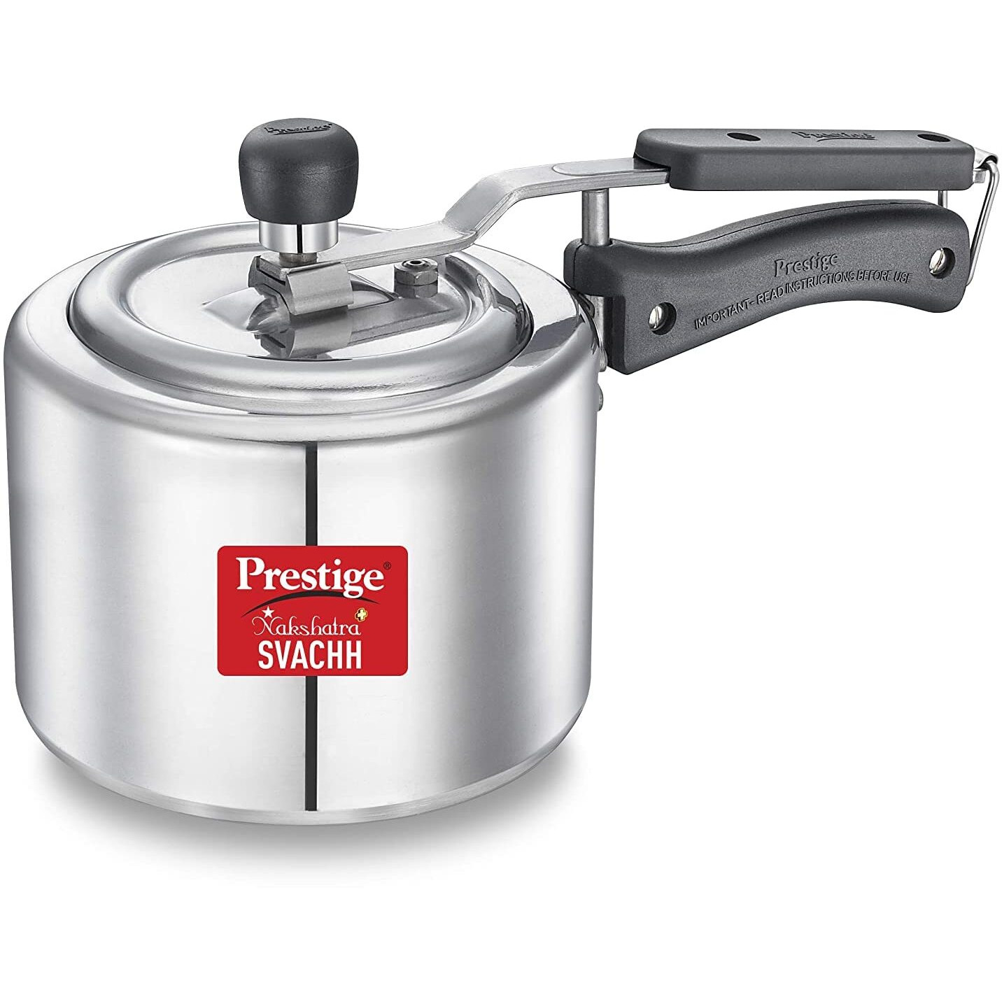 Prestige Svachh, 10732, 2 L, Straight Wall Aluminium Inner Lid Pressure Cooker, with deep lid for Spillage Control, Silver