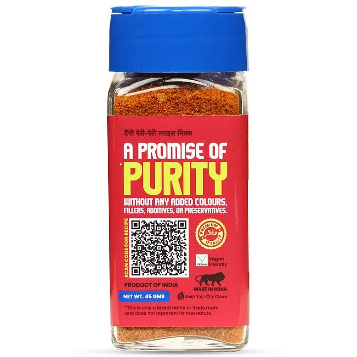 CRISTA Tangy Peri-Peri Spice Mix | Exotic Spices | Multi-purpose Seasoning | Trans Fat Free | Vegan | Zero added Colours, Fillers, Additives & Preservatives | 45 gms