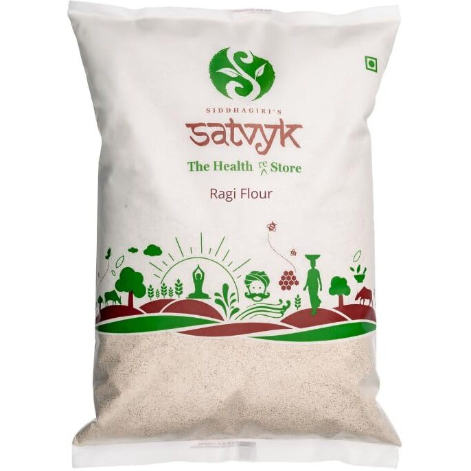 S Siddhagiri's SATVYK THE HEALTH re STORE - Organic Ragi Flour - (5kg) - Stoneground | Gluten-Free Finger Millet Flour | Super-Nutritious Nanchni Atta | Fresh Ragi Atta