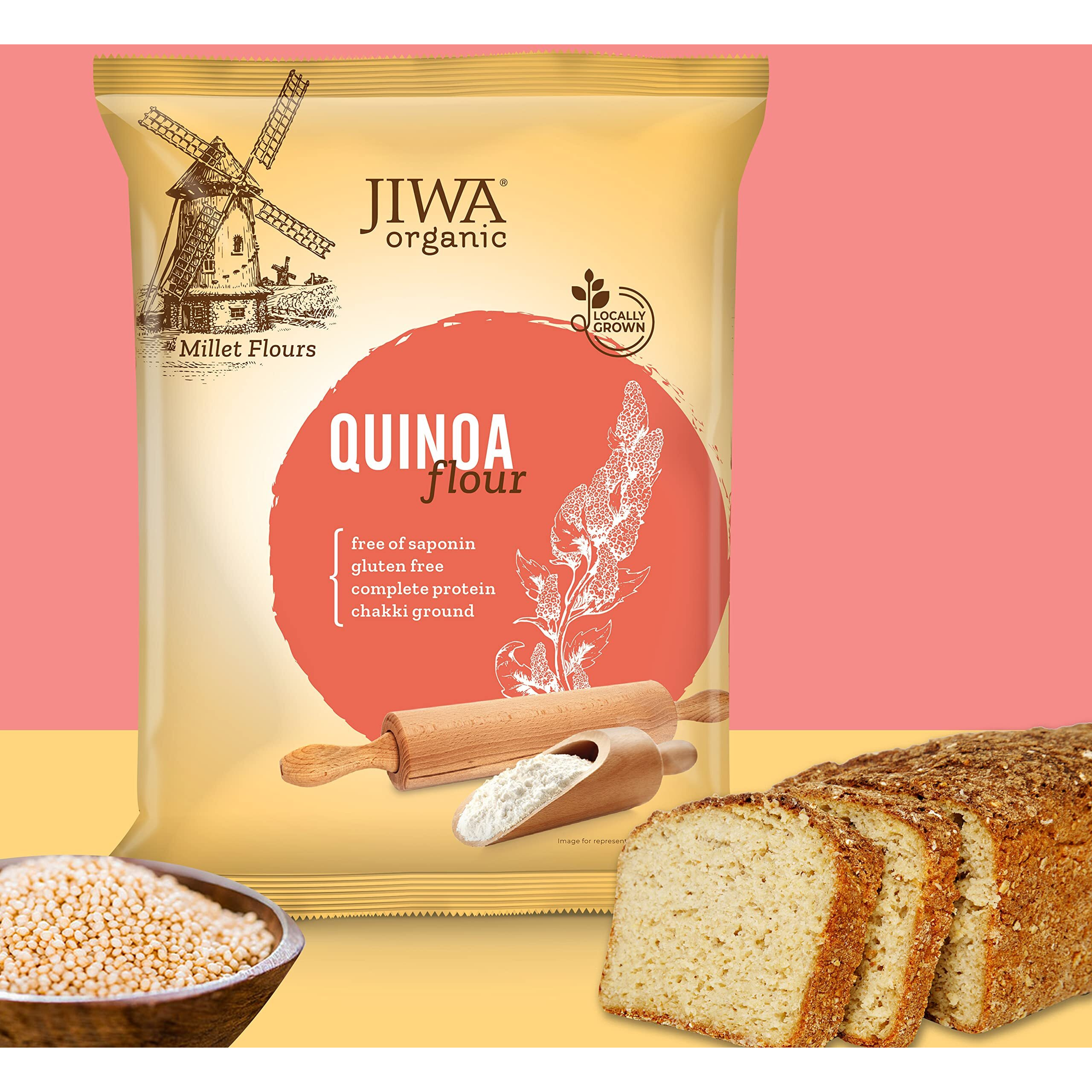 JIWA healthy by nature Organic Quinoa Flour | Soft Fluffy Rotis | Protein Rich Chakki Ground Atta | Indian Origin | Certified Organic & Gluten Free | 100% Natural | 900 g