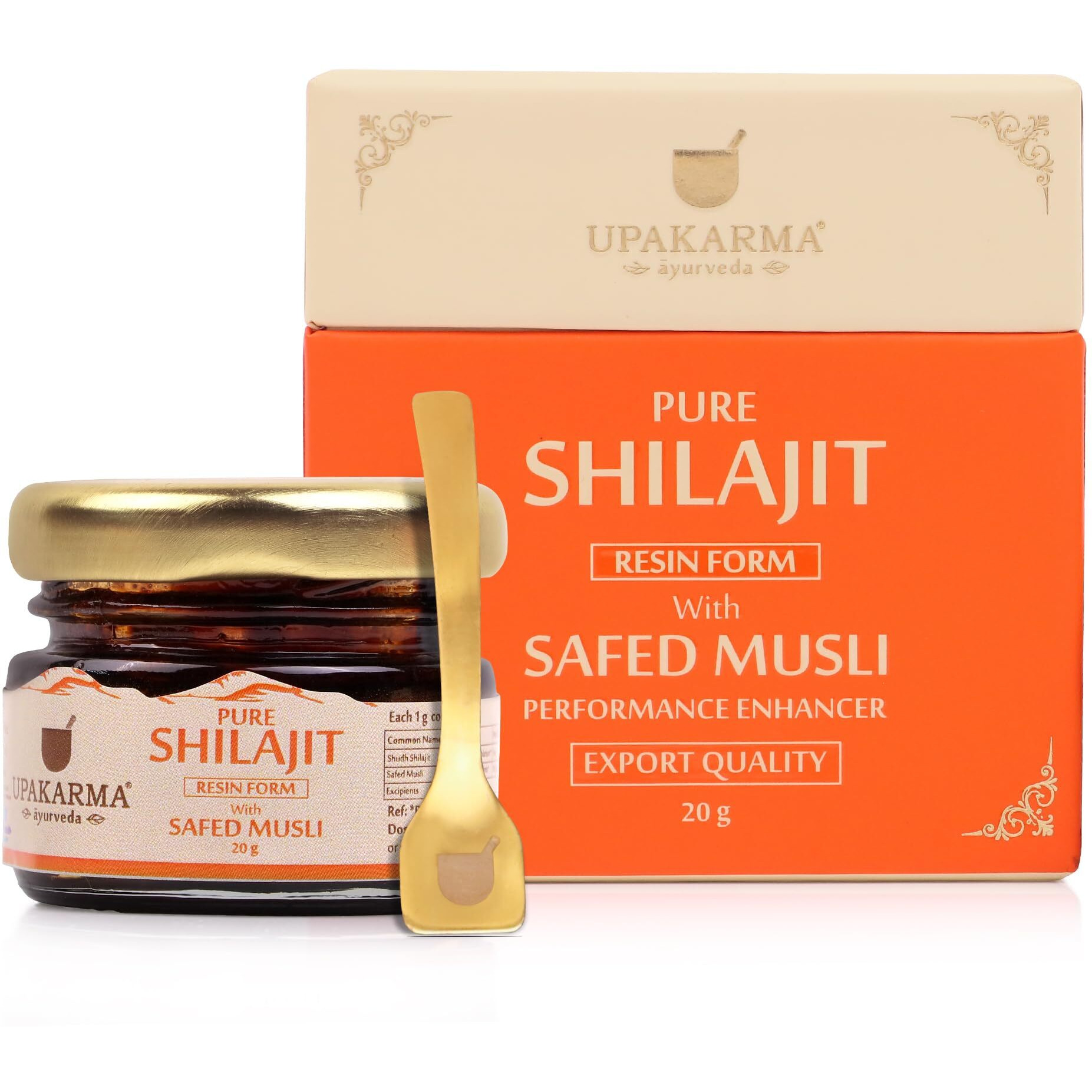UPAKARMA Ayurveda | 100% Ayurvedic, 20g Original & Pure Shilajit/Shilajeet Resin Form with Safed Musli | For Men and Women | Helps to Boost Performance, Power, Stamina, Strength and Build Muscle Mass