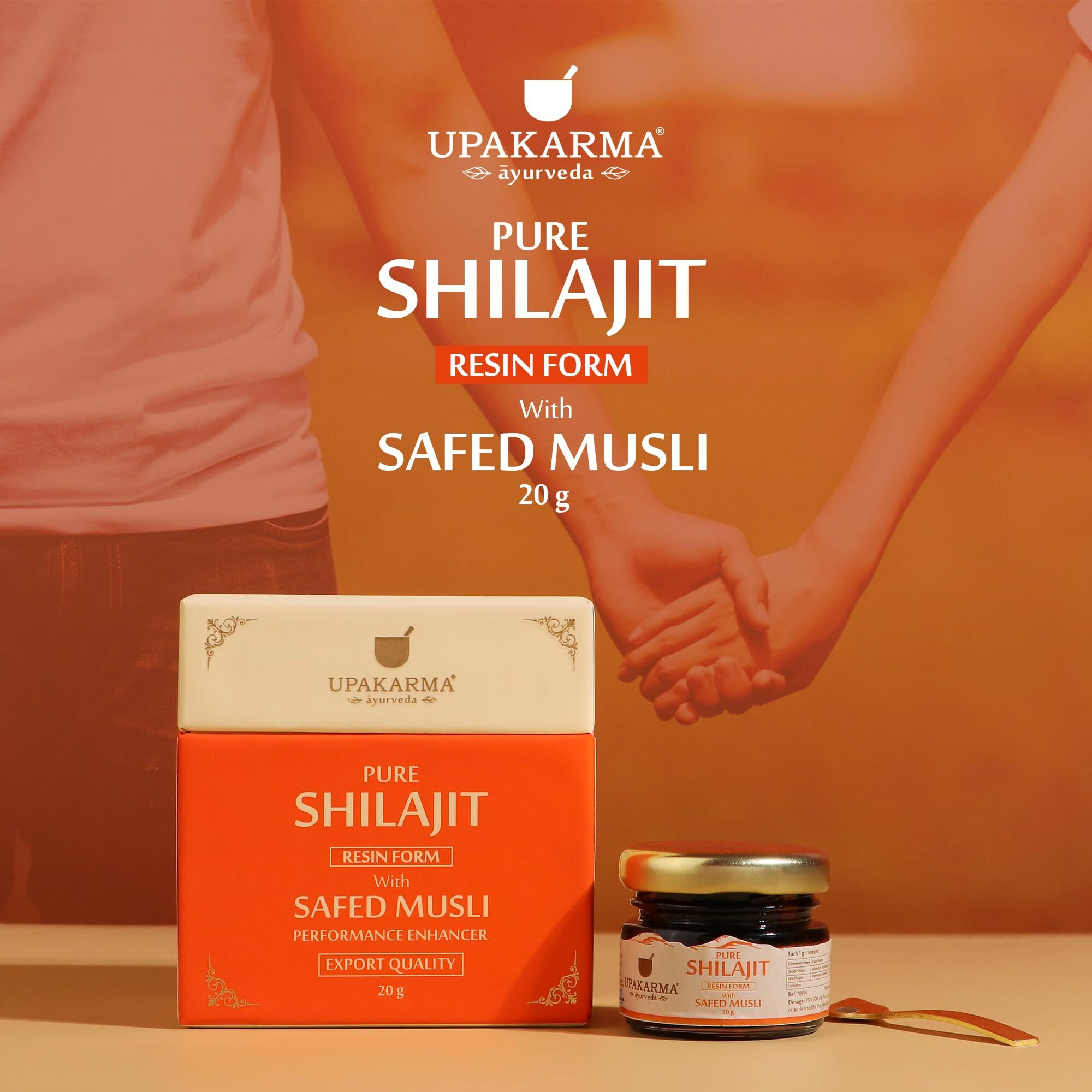 UPAKARMA Ayurveda | 100% Ayurvedic, 20g Original & Pure Shilajit/Shilajeet Resin Form with Safed Musli | For Men and Women | Helps to Boost Performance, Power, Stamina, Strength and Build Muscle Mass