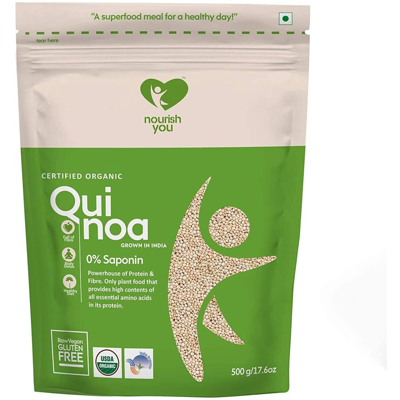 Nourish You Organic White Quinoa Seeds 500G | Gluten-Free | High Protein & Fiber | Ideal for Breakfast Cereal, Pilafs, Soups & Salads | USDA Certified Grain | Nutritious and Delicious Diet Food