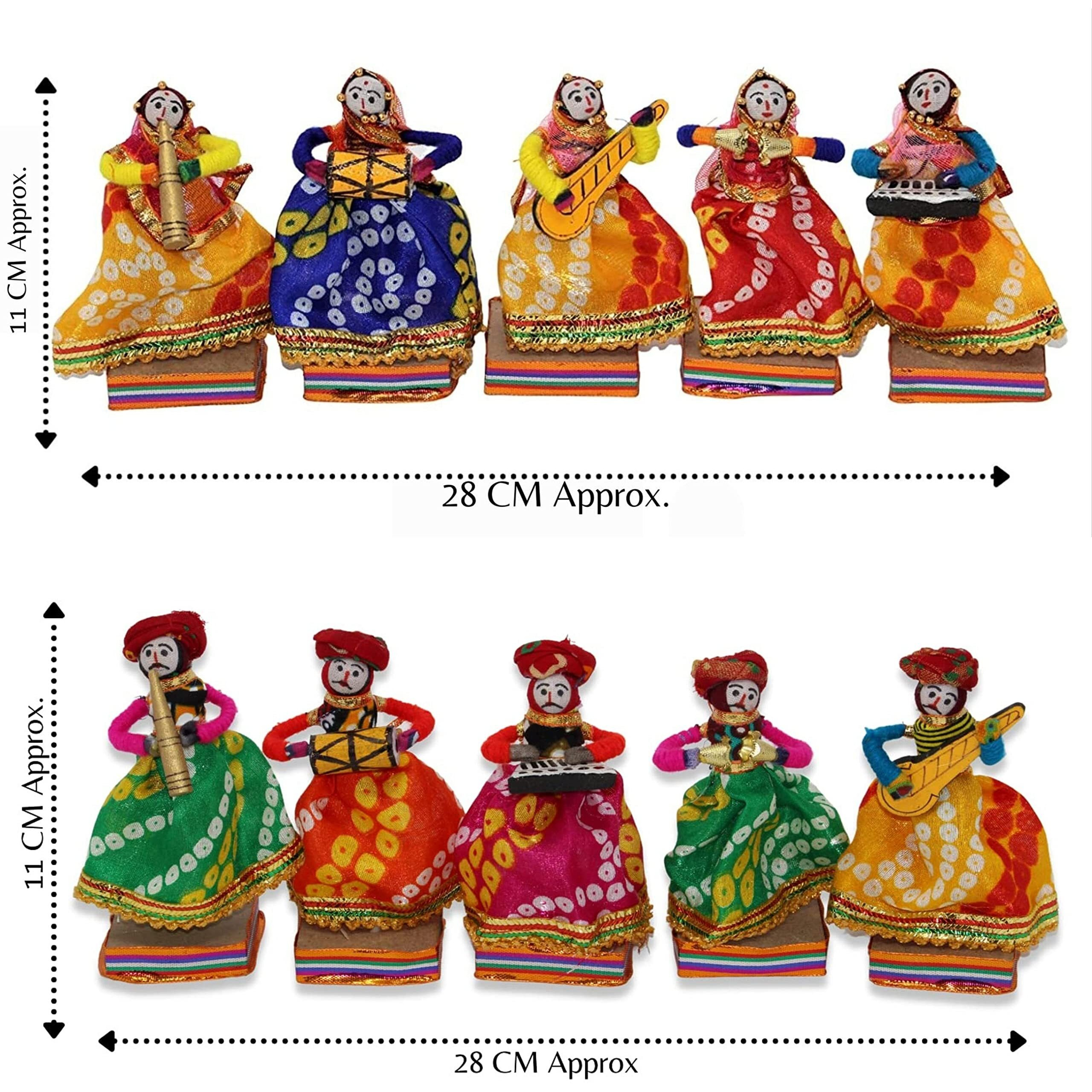 JH Gallery Recycled Material Rajasthani Musician Bawla Puppets Idol 11 x 56 cm Multicolor, 10 Pieces (Male & Female, 4 Inches Height)