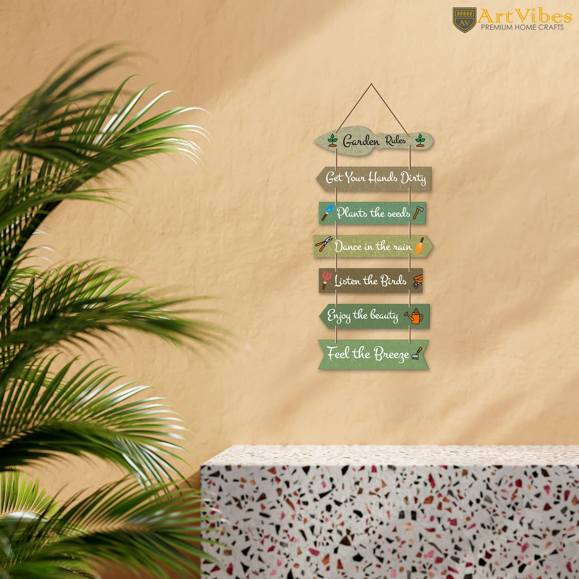 Artvibes Garden Quote Wooden Wall Hanging for Home Decor | Decorative Items for Balcony | Wooden Wall Decoration for Outdoor Decorative Garden | Modern Artworks (WH_7002N), Set of 7