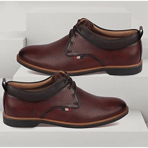 FAUSTO Men's Formal Lace Up Oxford Shoes for Office|Meetings|Daily|Comfort|Fashion|Stylish|Parties|Outdoor|Occasions|Lightweight with TPR Welted Sole (Tan, Numeric_8)