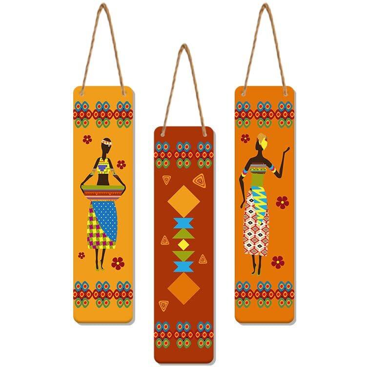 Artvibes African Warli Art Designer Wooden Wall Hanging Decoration Items for Home | Gifts | Bedroom | Wooden Wall Hanger | Mdf Wall Decoration for Living Room | Artworks (WH_8102N), Set of 3