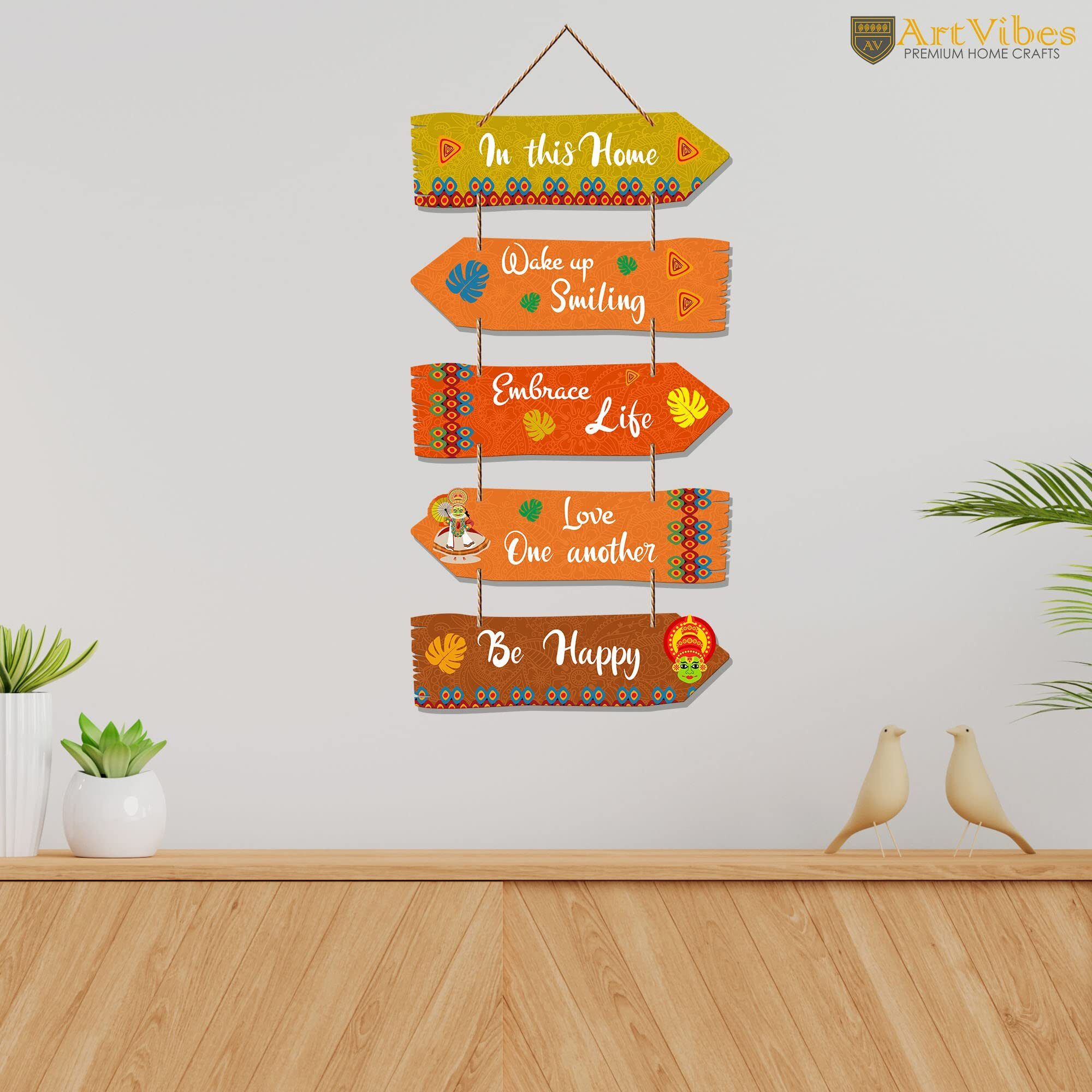 Artvibes Home Quotes Decorative Wall Art MDF Wooden Hanger for Living Room | Bedroom | Gifts | Hangings for Home Decoration | Modern Decor Items | Artworks (WH_7310N), Set of 5