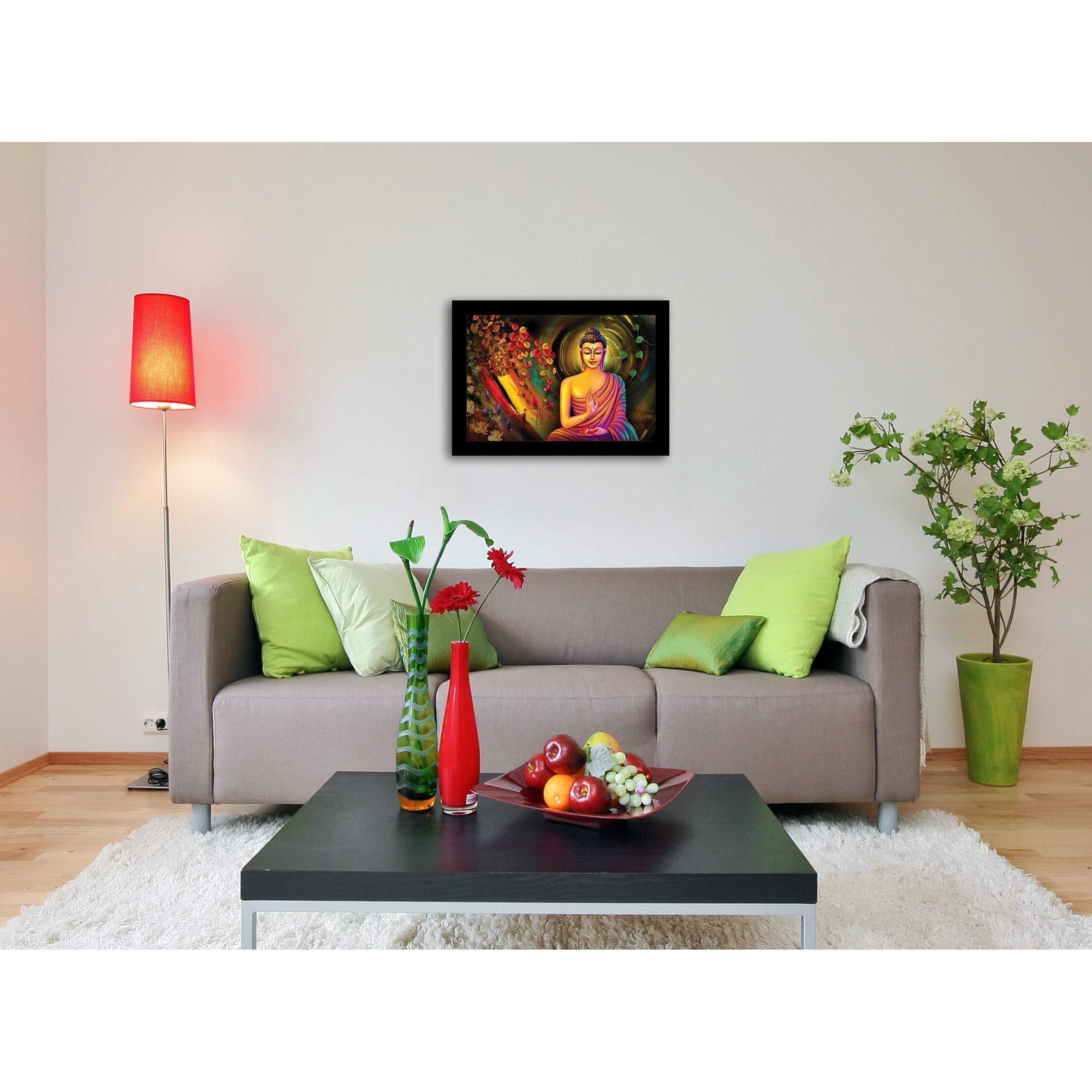 LIFEHAXTORE Enlighten Buddha Art Framed Painting | Ready to Hang | emits Positive Vibes (Wood, 12inch x 18 inch,multicolour)