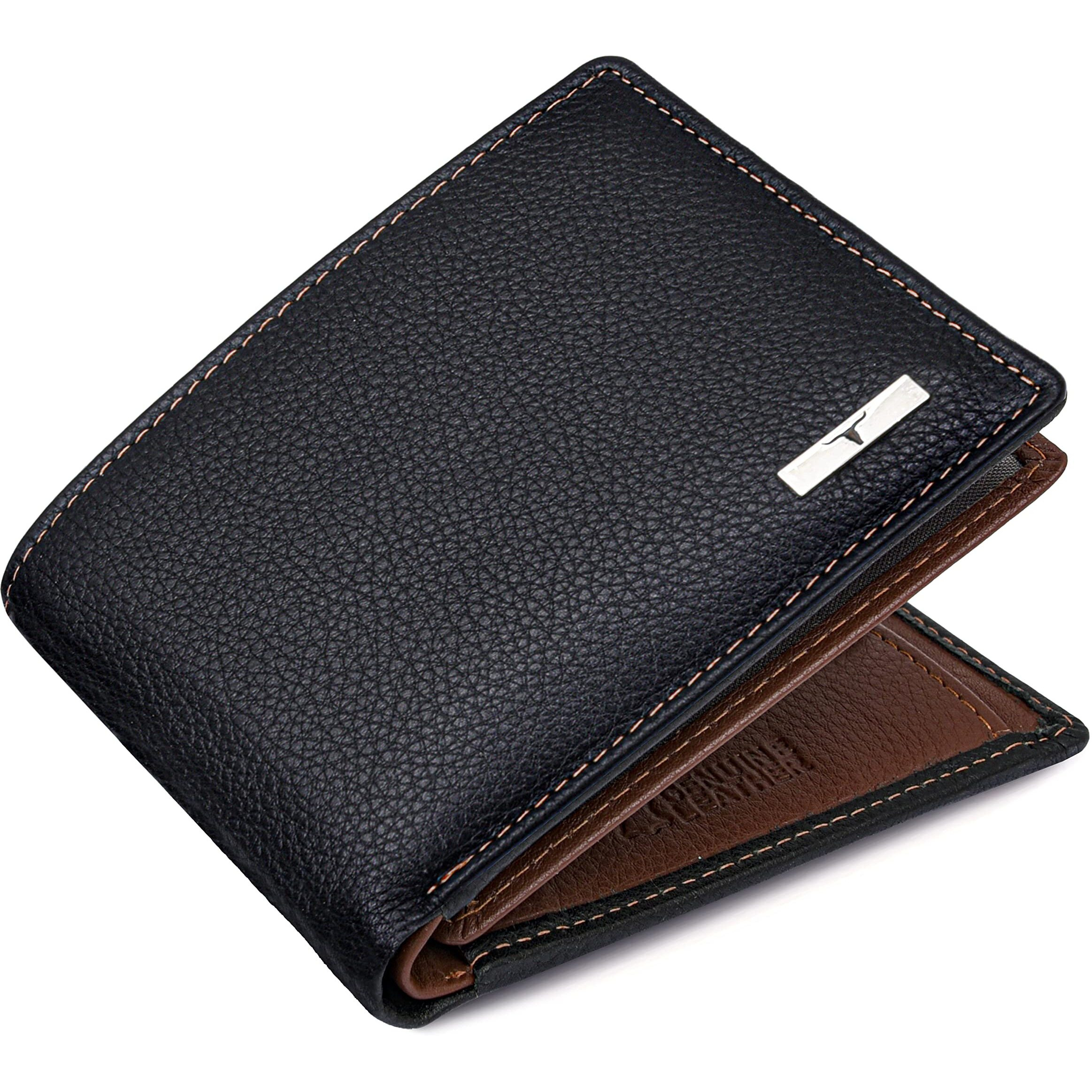 URBAN FOREST Men's Kyle Black/Redwood Leather Wallet - Packed in Premium Wooden Box