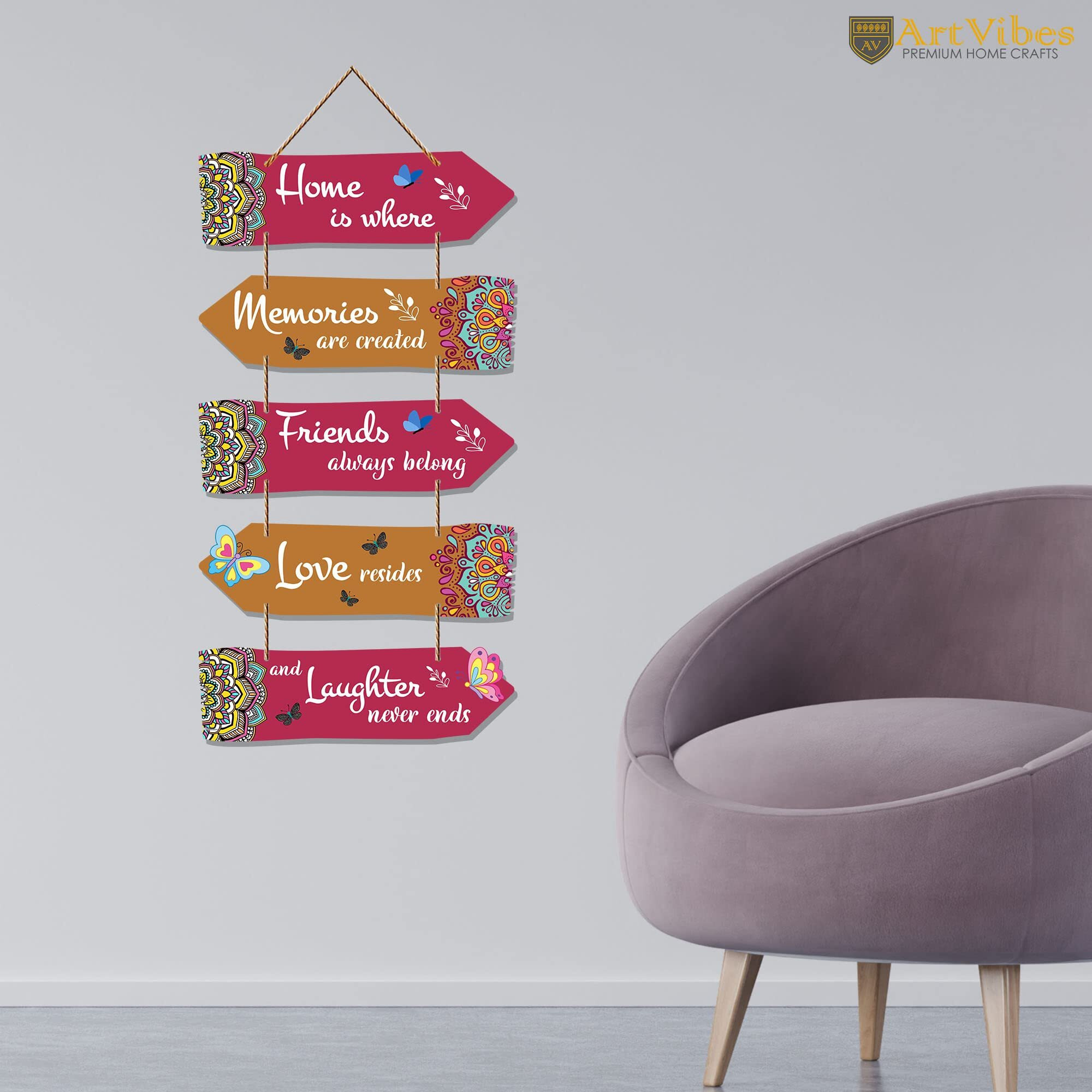 Artvibes Home Quotes Decorative Art MDF Wooden Wall Hanger for Living Room | Bedroom | Gifts | Decorative Hangings Item for Home Decoration | Modern Artworks Decor Items (WH_7305N), Set of 5