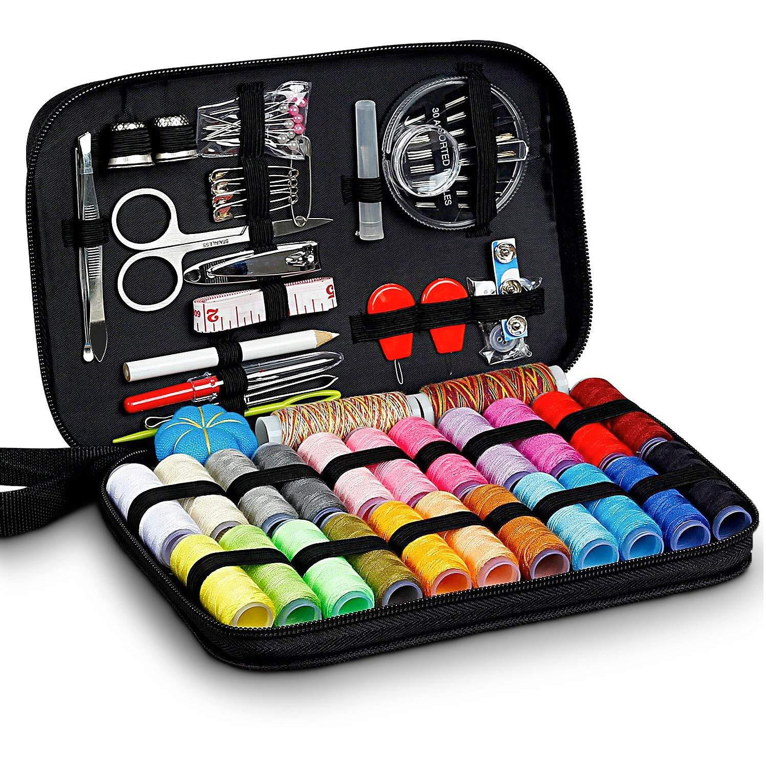 ELEPHANTBOAT 98 PCS Sewing Kit, Portable Sewing kit Box Sewing Supplies Accessories with 24Pcs Thread Spools, Scissors, Thread Needles ,Tape Measure for DIY, Adults,Beginners,Emergency,Travel,Home