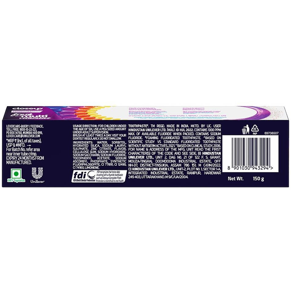 Close Up Complete Fresh Protection Toothpaste| From India's No.1 Gel Toothpaste| With Multi-Vitamin Formula, Bad Breath Treatment 150 G, 1 Count