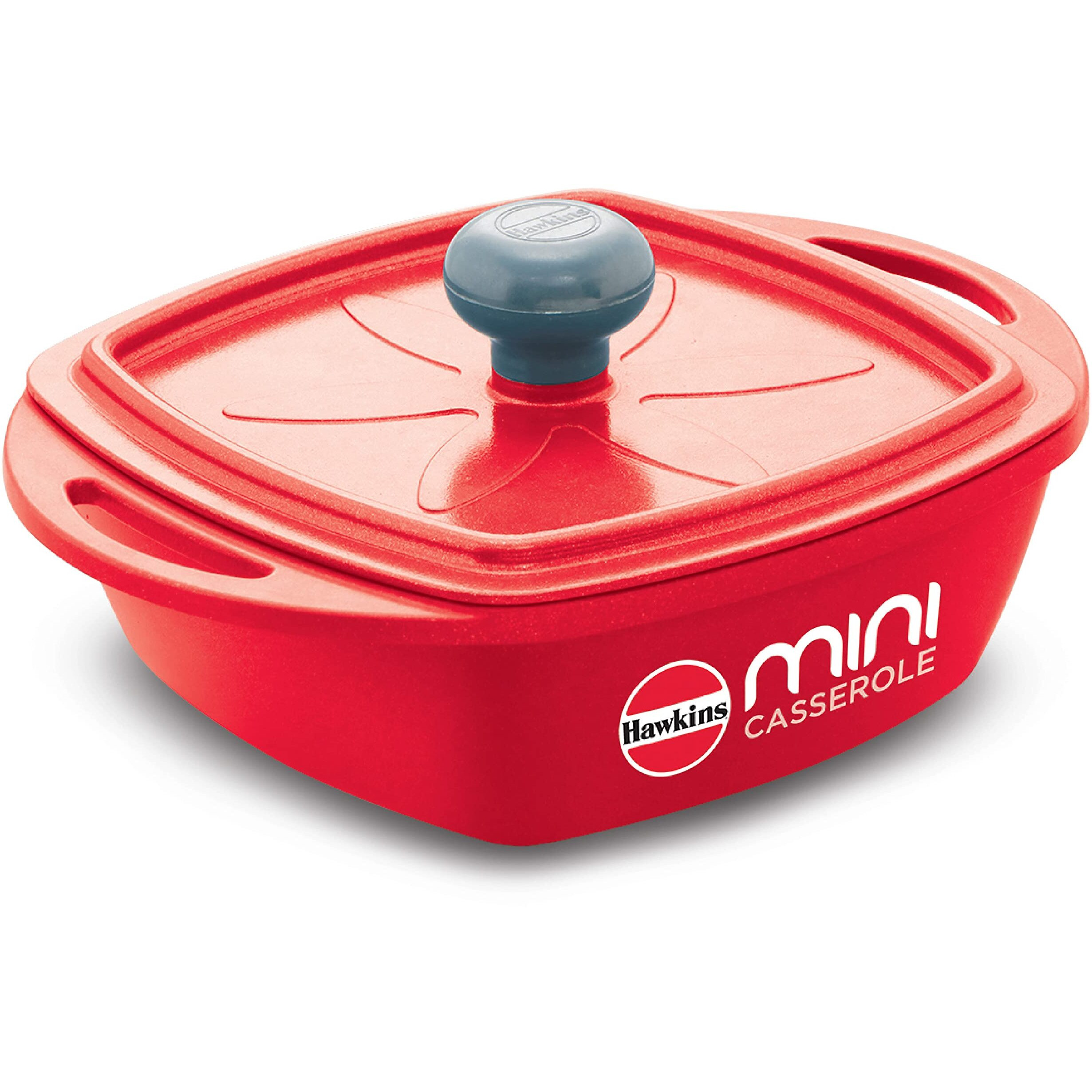 Hawkins Aluminium 0.75 liter Mini Casserole With Lid, Square Series Die-Cast Pan For Cooking, Reheating, Serving And Storing, Red (Mcsr75)