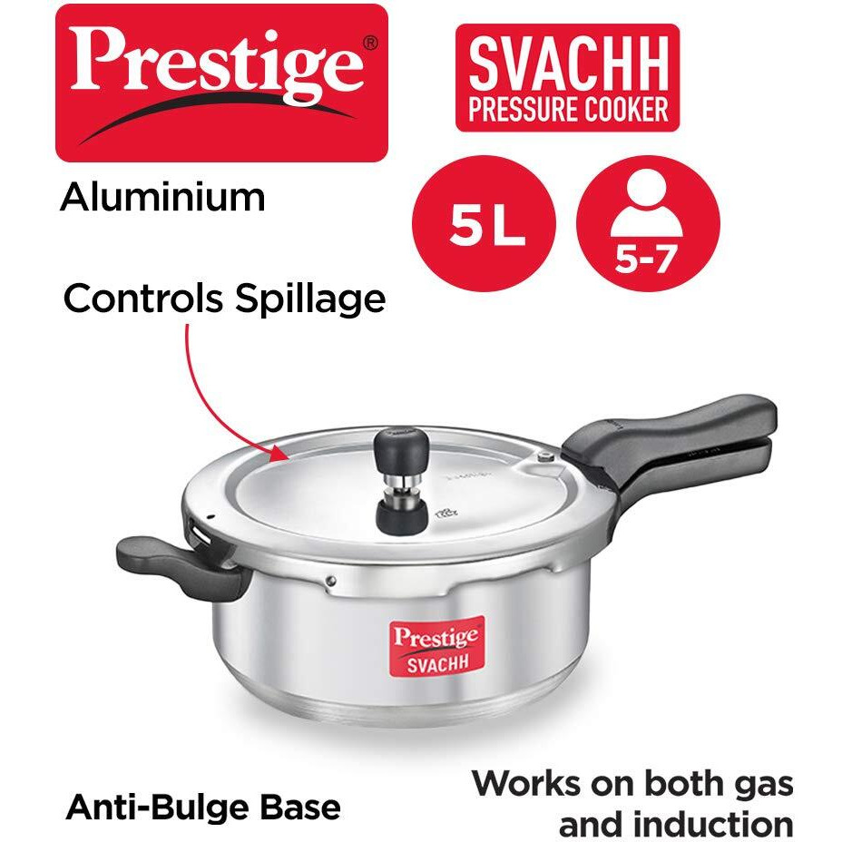 Prestige Svachh Aluminium Senior Deep Pan Outer Lid Pressure Cooker, 5L, Silver