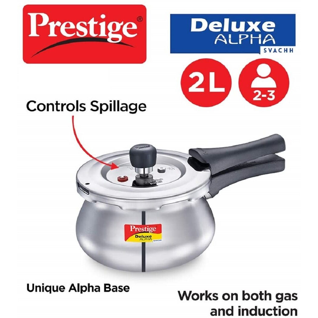 Prestige Svachh, 20266, 2 L, Alpha Baby Handi, With Deep Lid For Spillage Control, Stainless Steel, Silver, Outer Lid, 2 Liter