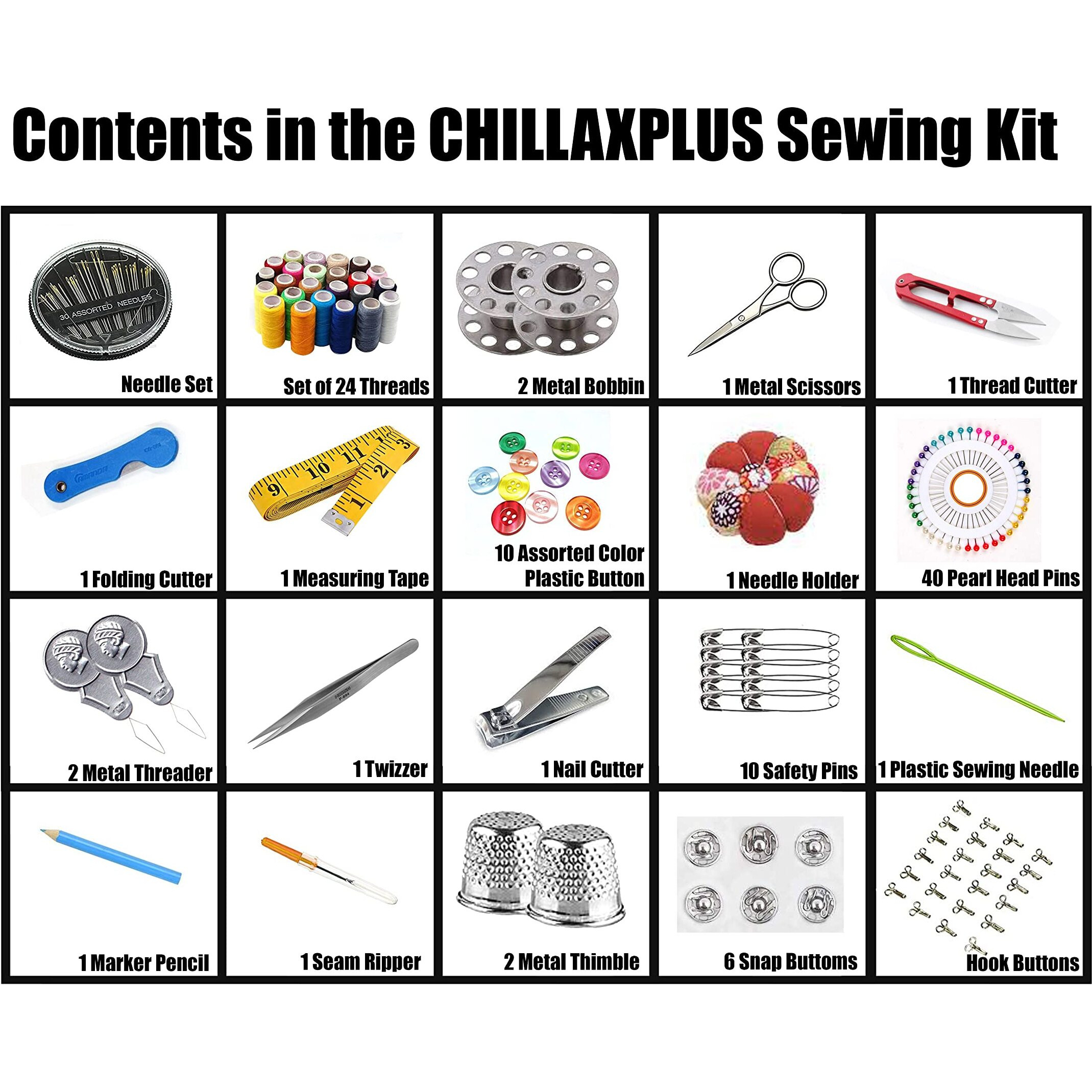 CHILLAXPLUS 172 pcs Sewing kit | Stitching kit | Stiching kit | Sewing kit Box | Thread Box Set | Travel kit | sui dhaga Box for Home | Travel kit | Tailoring Tools | Embroidery kit | Gifts for Women
