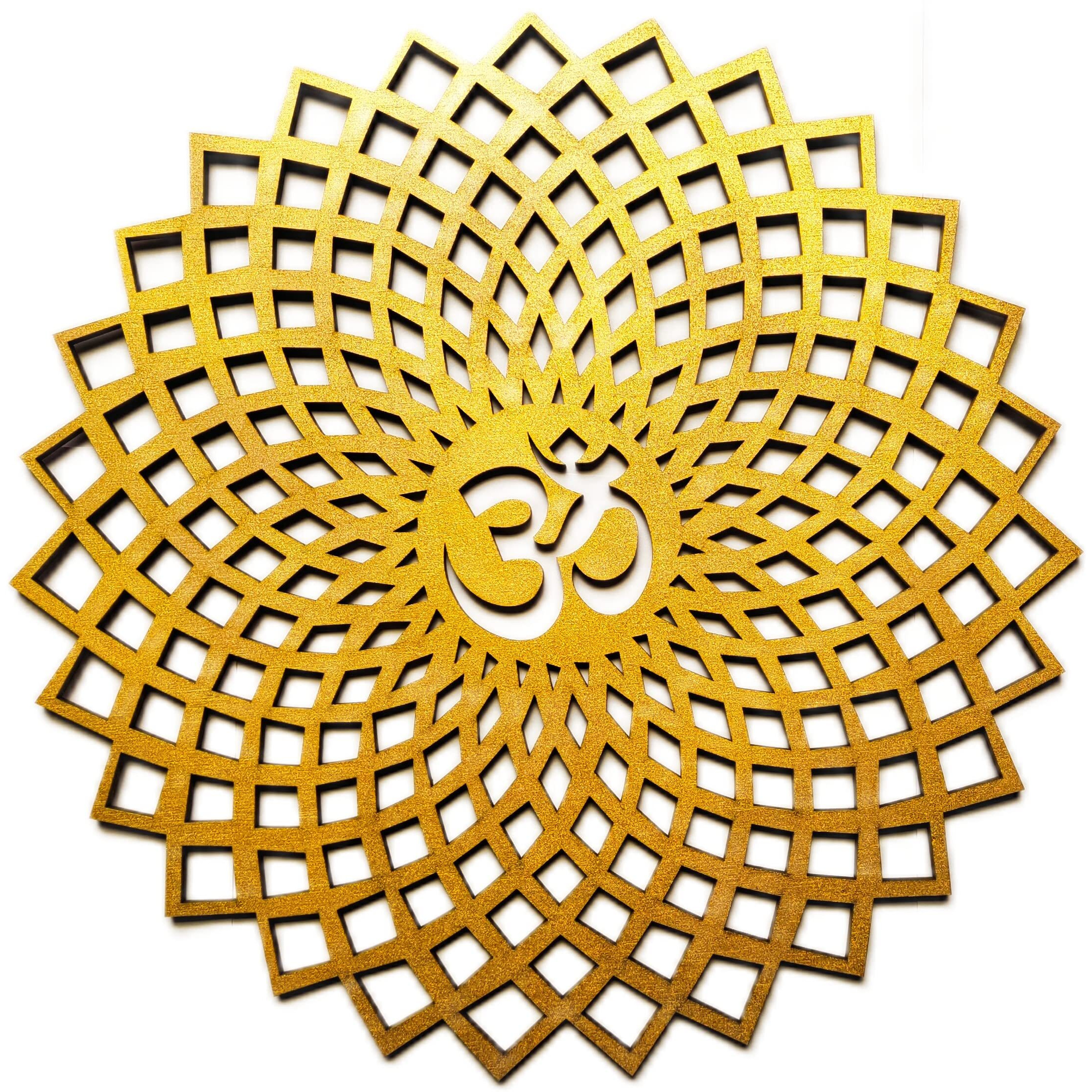 My Dream Carts Golden Om Round Decorative Wall Art Mdf Wooden Om Chakra For Temple, Living Room, Bedroom, Office, Hotel, Home Decor Items, Gift Item, Mandala Wall Hanging For House Decoration 30x30cm