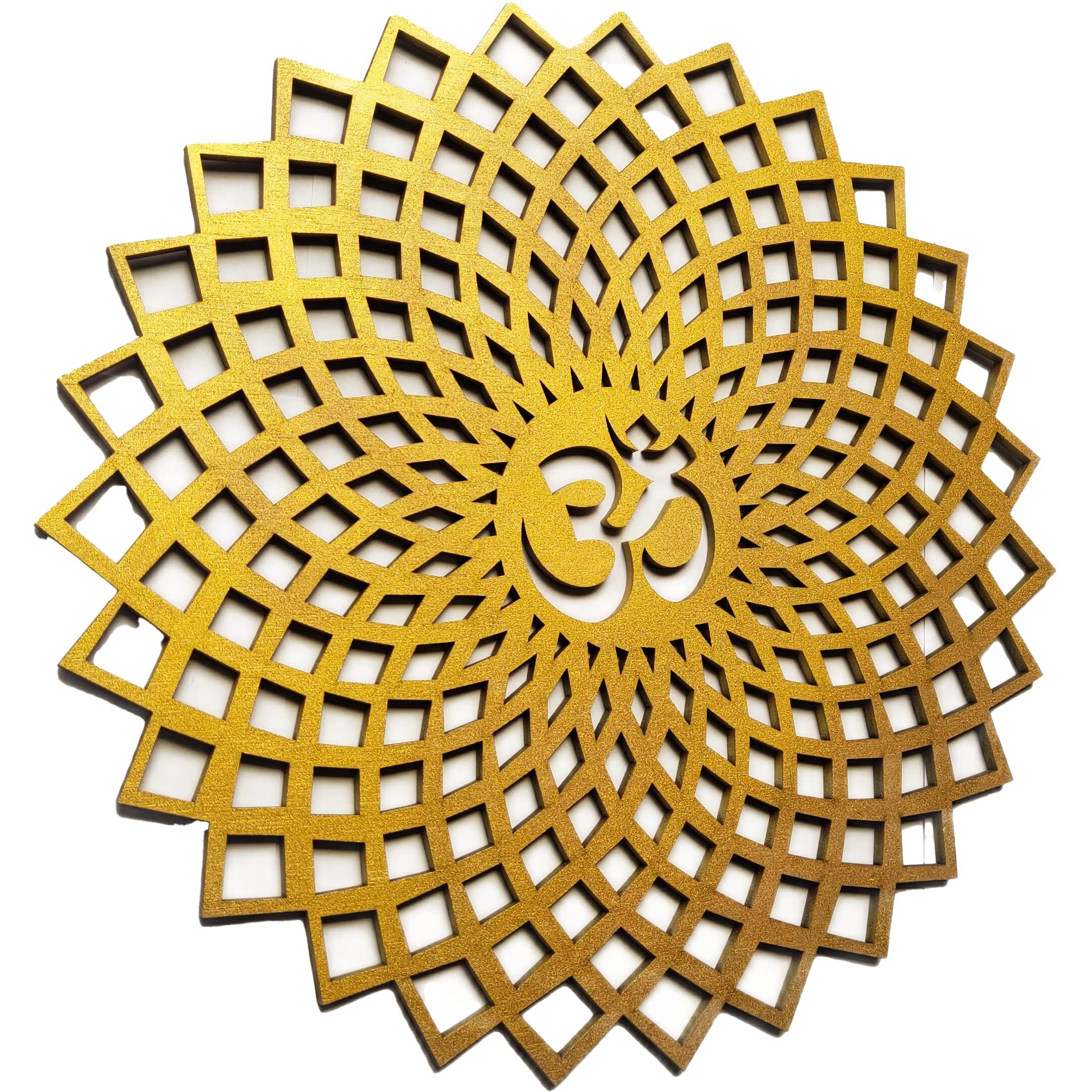 My Dream Carts Golden Om Round Decorative Wall Art Mdf Wooden Om Chakra For Temple, Living Room, Bedroom, Office, Hotel, Home Decor Items, Gift Item, Mandala Wall Hanging For House Decoration 30x30cm