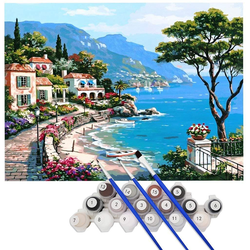 HASTHIP DIY Digital Painting by Numbers Kit Unframed Mediterranean Style on Canvas Painting for Drawing Learning - 3, as described