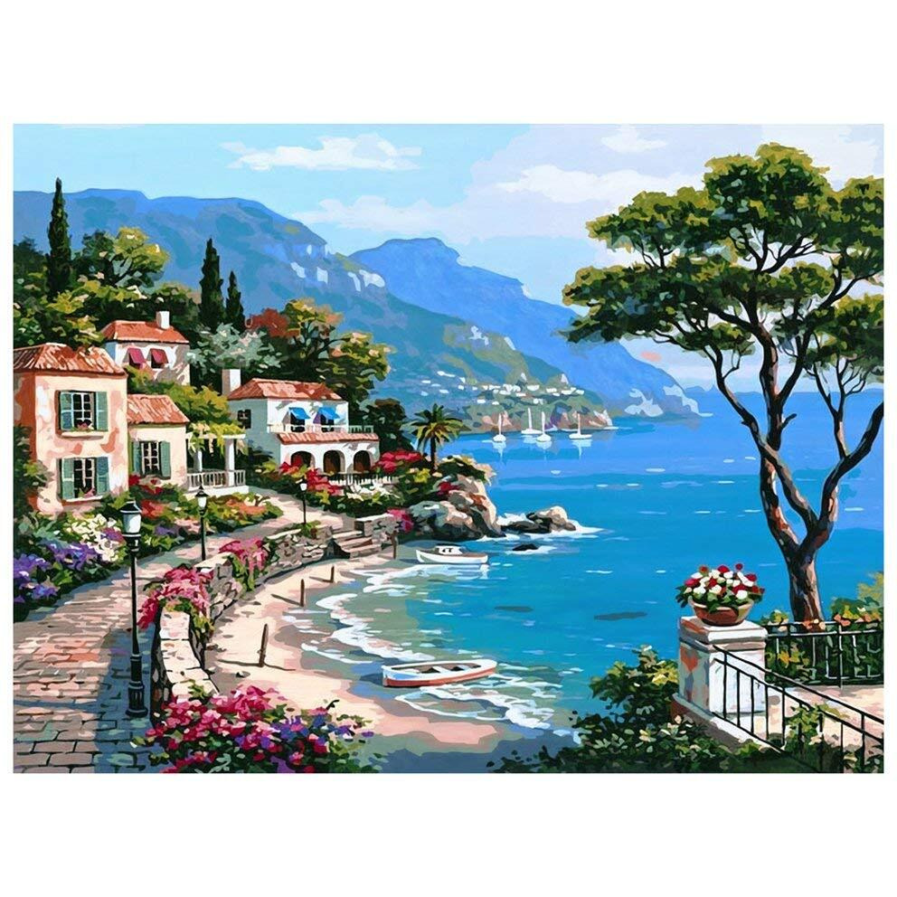 HASTHIP DIY Digital Painting by Numbers Kit Unframed Mediterranean Style on Canvas Painting for Drawing Learning - 3, as described