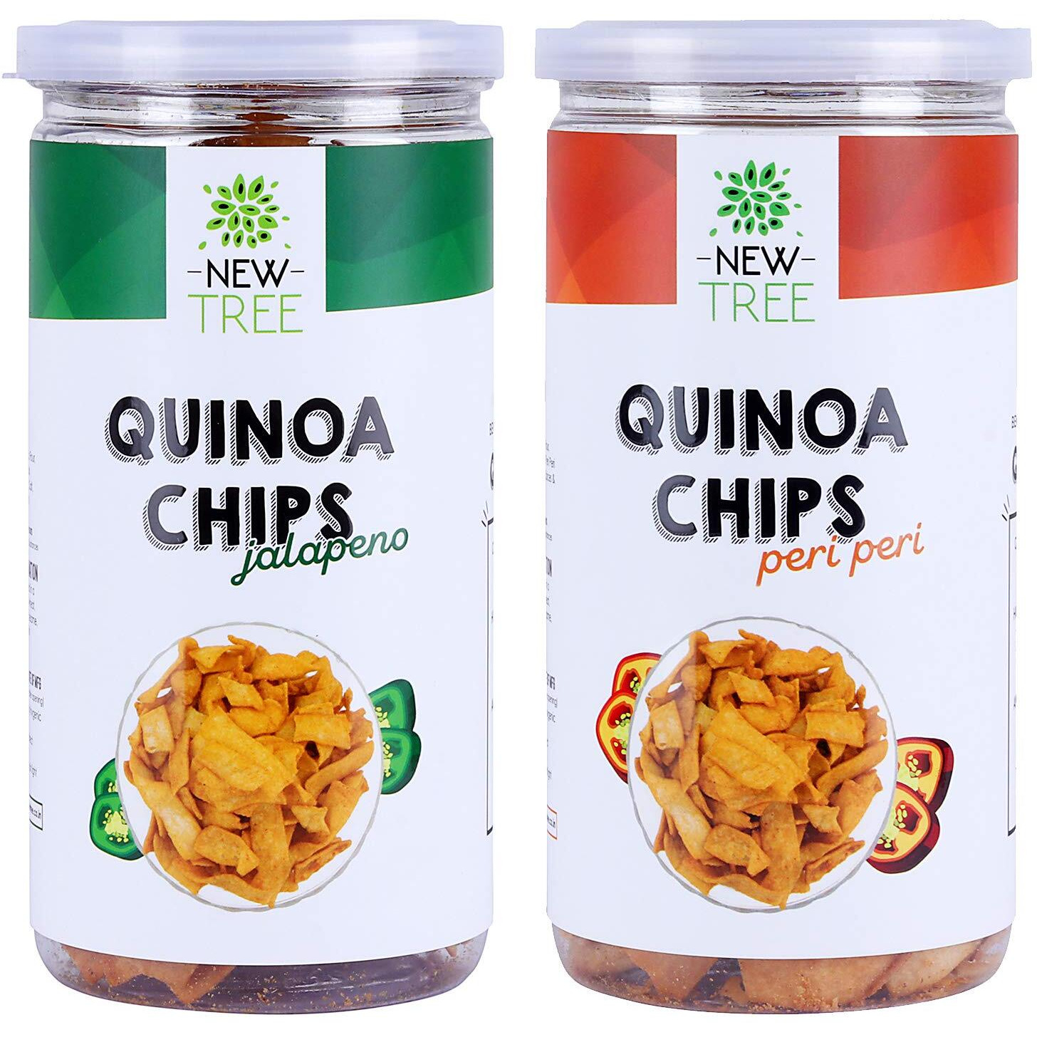 New Tree Healthy Snack Combo || Quinoa Chips Jalapeno 225gm || Quinoa Chips Peri Peri 225gm || Combo of Pack 2 || Combined Weight 450gm || Gluten Free Snacks