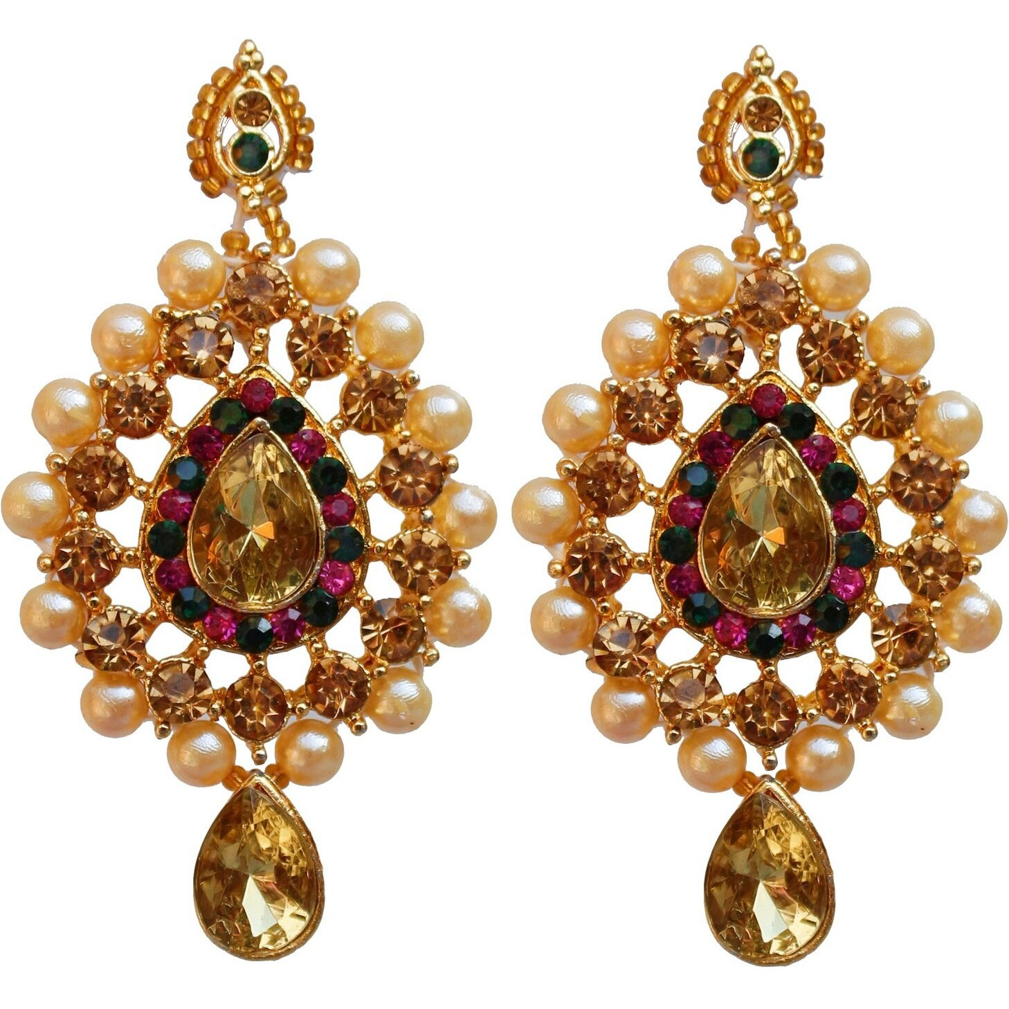 Lucky Jewellery Stunning Magenta Green Color Stone Gold Plated Necklace Set for Girls & Women (726-ISS-823-G-LCT-RG)