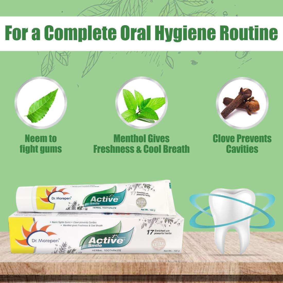 DR. MOREPEN Active Smile Herbal Toothpaste Ayurvedic For Men & Women Tooth Paste Pack of 1 (100 gm)