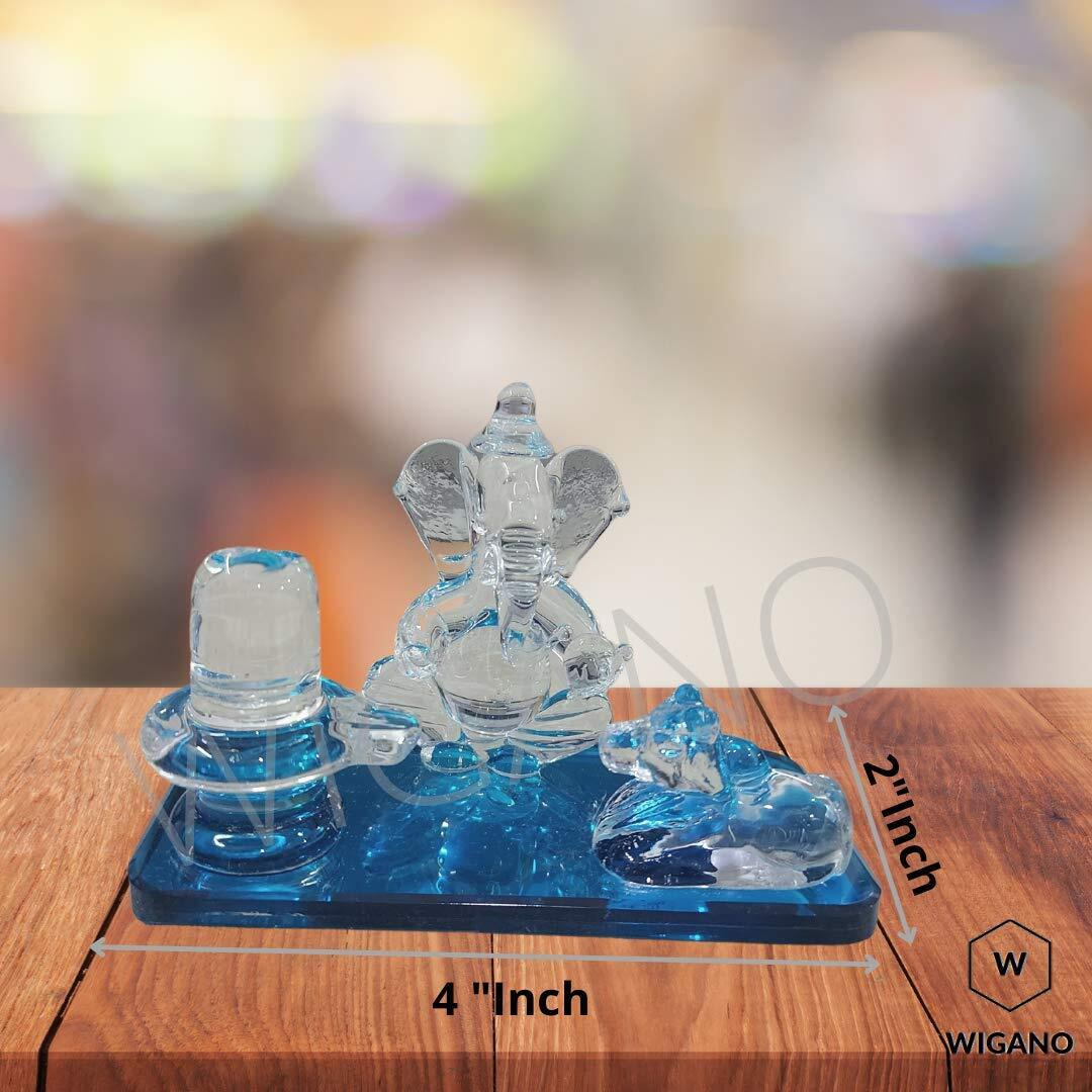 WIGANO Crystal Glass Decorative Showpiece for Home Decor, Car Dashboard and Gifting Purpose with Sticky Tape(4" x 2.5" inch,Blue)