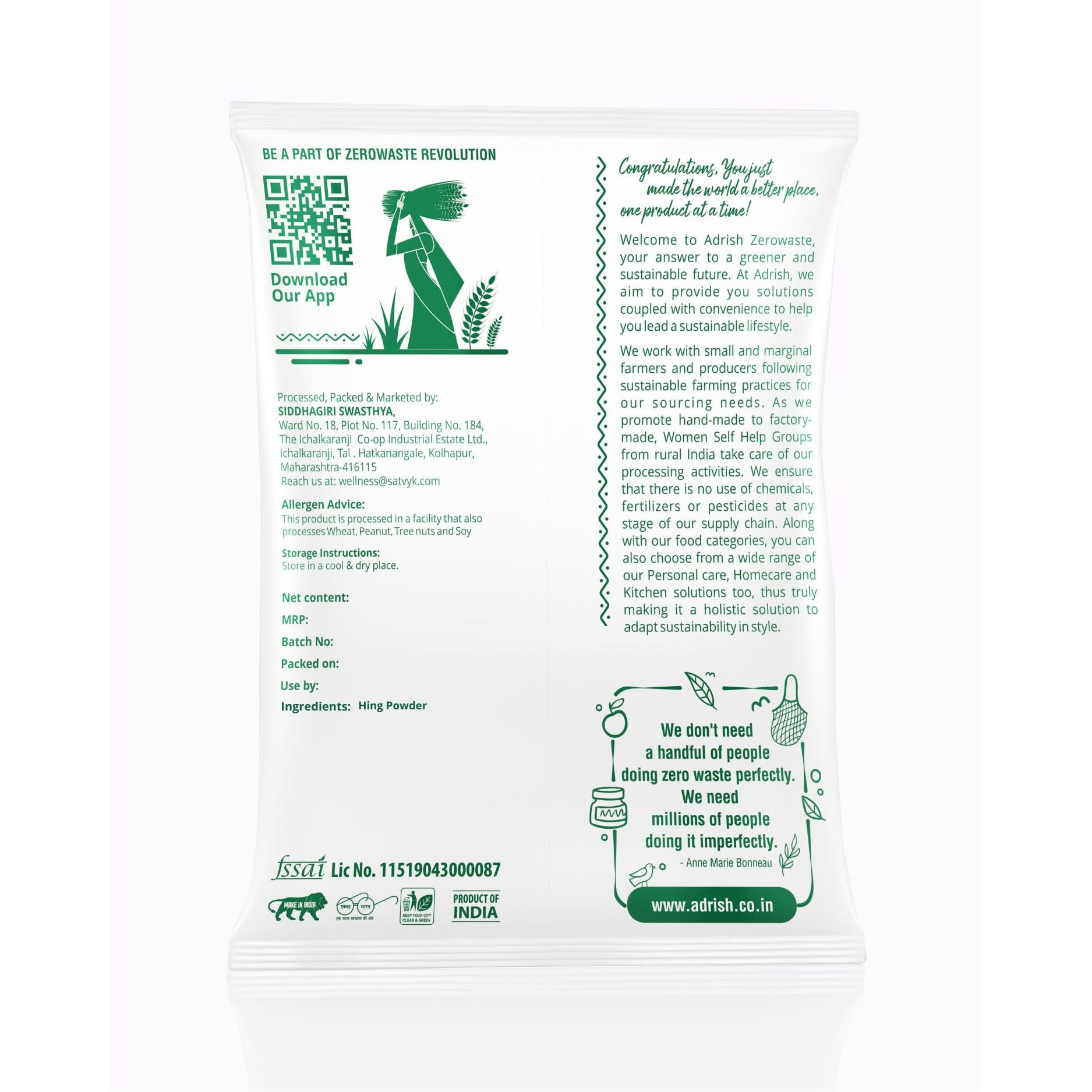 Adrish Zerowaste Organic Hing Powder 50 gm