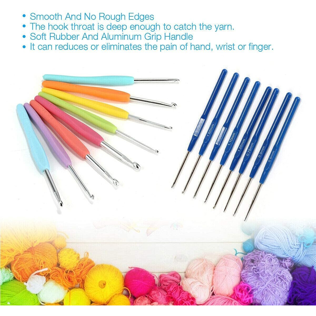 Qzep Crochet Set 53 Pcs Sewing Knitting Needle Hook Set,Sewing Knitting Needle Kit with 16pcs Soft Grip Handles Hooks 0.6mm-6mm, 1 Scissor, 1 Tape Measure, 3 Tapestry for Hand Knitted