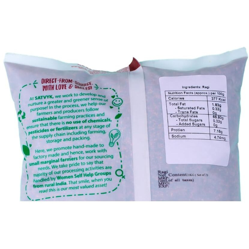 S Siddhagiri's SATVYK THE HEALTH re STORE Organic Ragi Whole (Set of 2-2kg) - Unpolished Finger Millet | Gluten Free Nachni | Whole Grain Ragi | High Plant Protein & Fiber