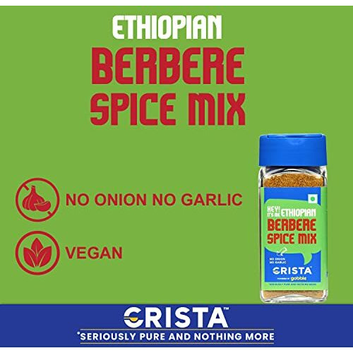 CRISTA Ethiopian Berbere Spice Mix | Vegetable Curry Masala | Vegan | No Onion | No Garlic | Zero added Colours, Fillers, Additives & Preservatives | 50 gms