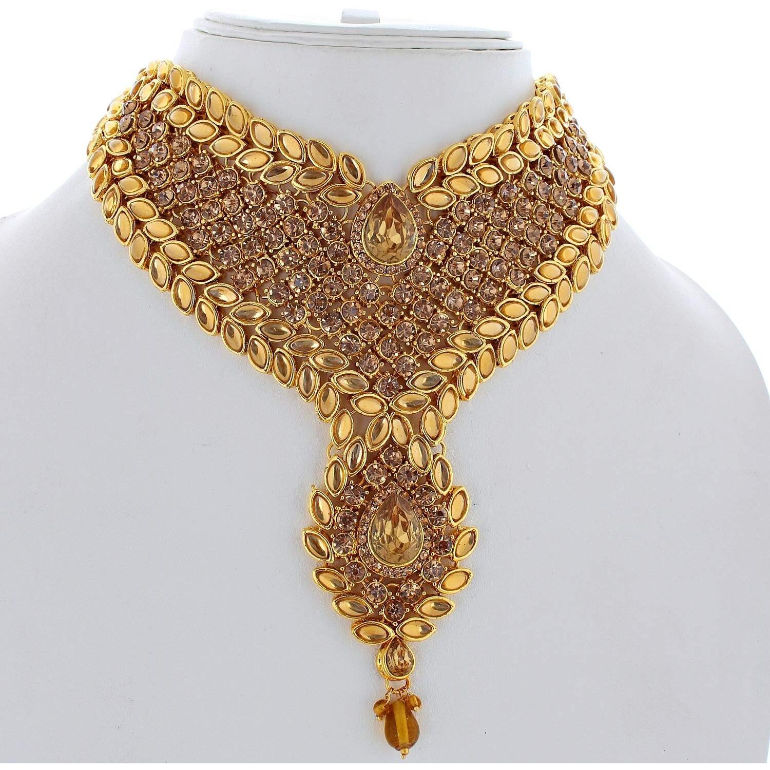 Lucky Jewellery LCT Gold Color Alloy Kundan & Cz Stone Bridal Jewellery Set for Women -9 Pcs. (3894-IZS-1002-LCT)