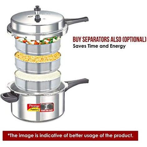 Prestige Popular Plus Induction Base Aluminium Outer Lid Pressure Cooker, 10 Litres, Silver, 10 Liter