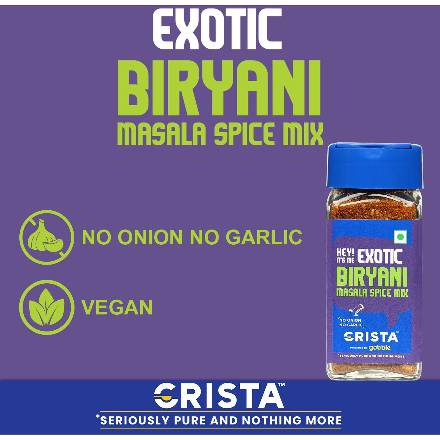 CRISTA Exotic Biryani Masala Spice Mix | Rich in flavour | No Onion | No Garlic | Vegan | Pure | Zero added Colours, Fillers, Additives & Preservatives | 45 gms