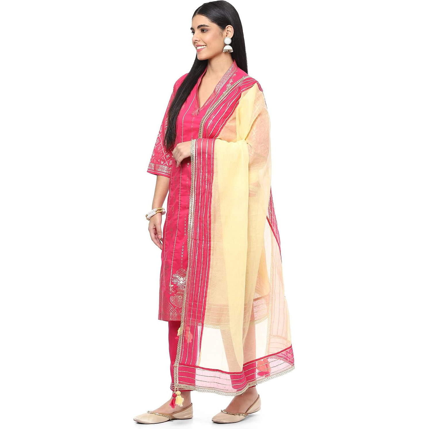 BIBA WOMEN PRINTED NARROW SALWAR KURTA DUPATTA(SKDSUMMER S7860_FUCHSIA_36)