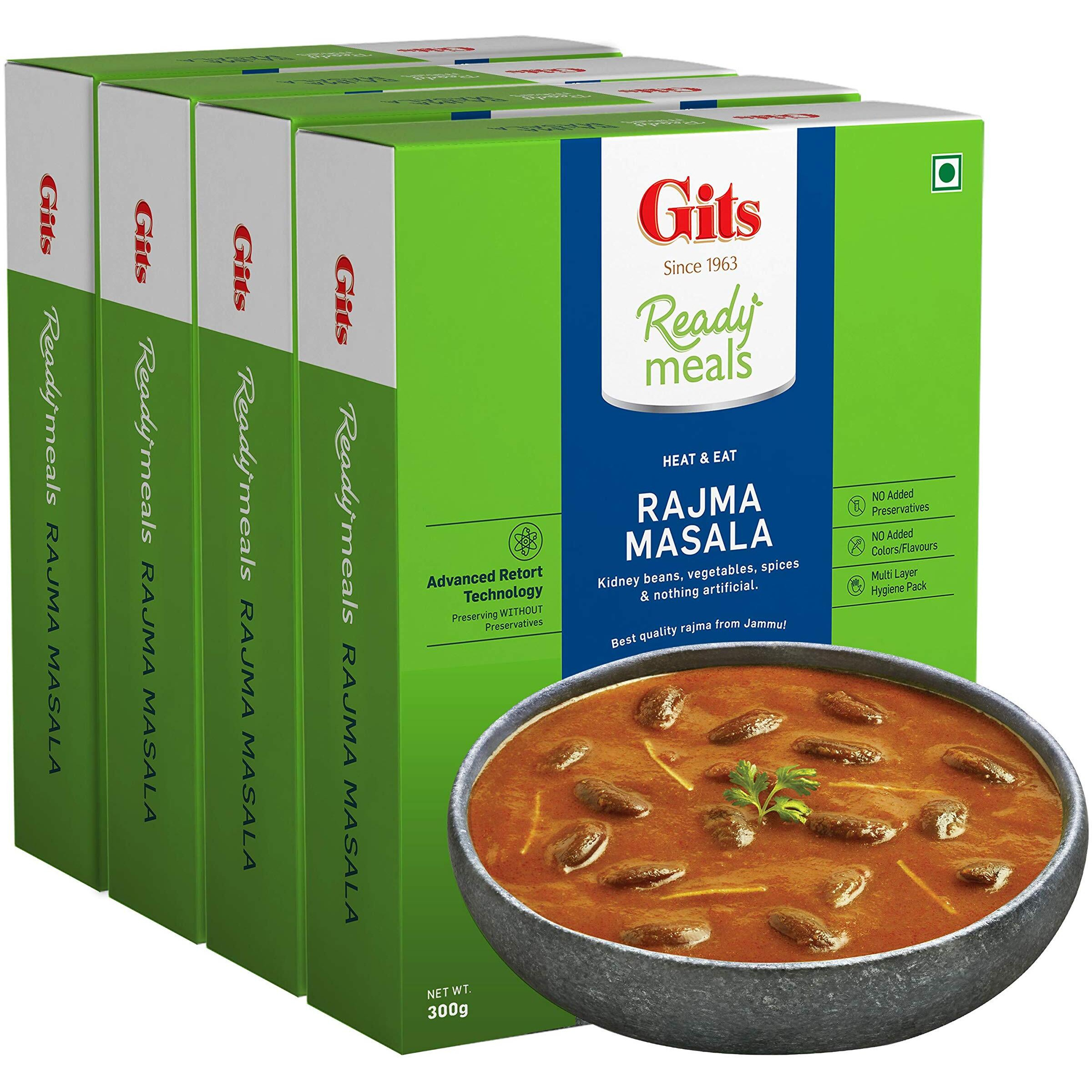 Gits Ready to Eat Rajma Masala, Pure Veg, Heat and Eat, North Indian Gravy, Microwaveable, 1200g (Pack of 4 X 300g Each)