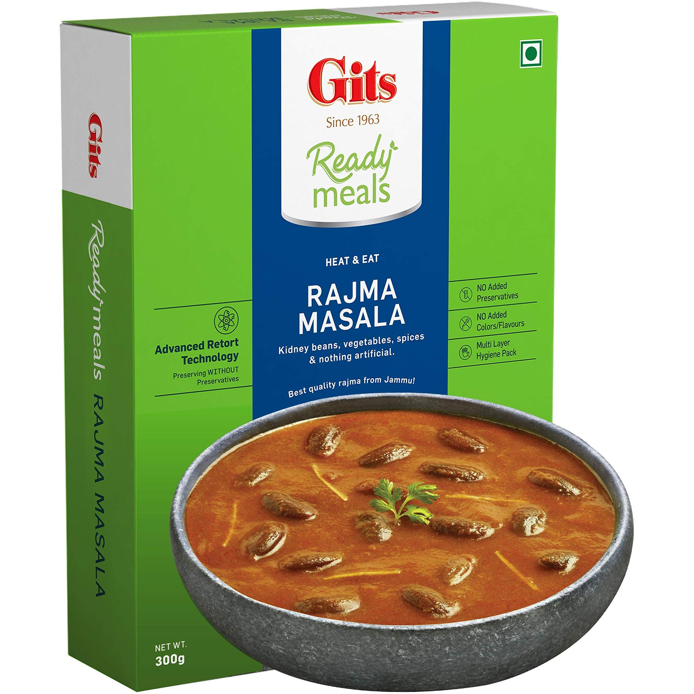 Gits Ready to Eat Rajma Masala, Pure Veg, Heat and Eat, North Indian Gravy, Microwaveable, 1200g (Pack of 4 X 300g Each)
