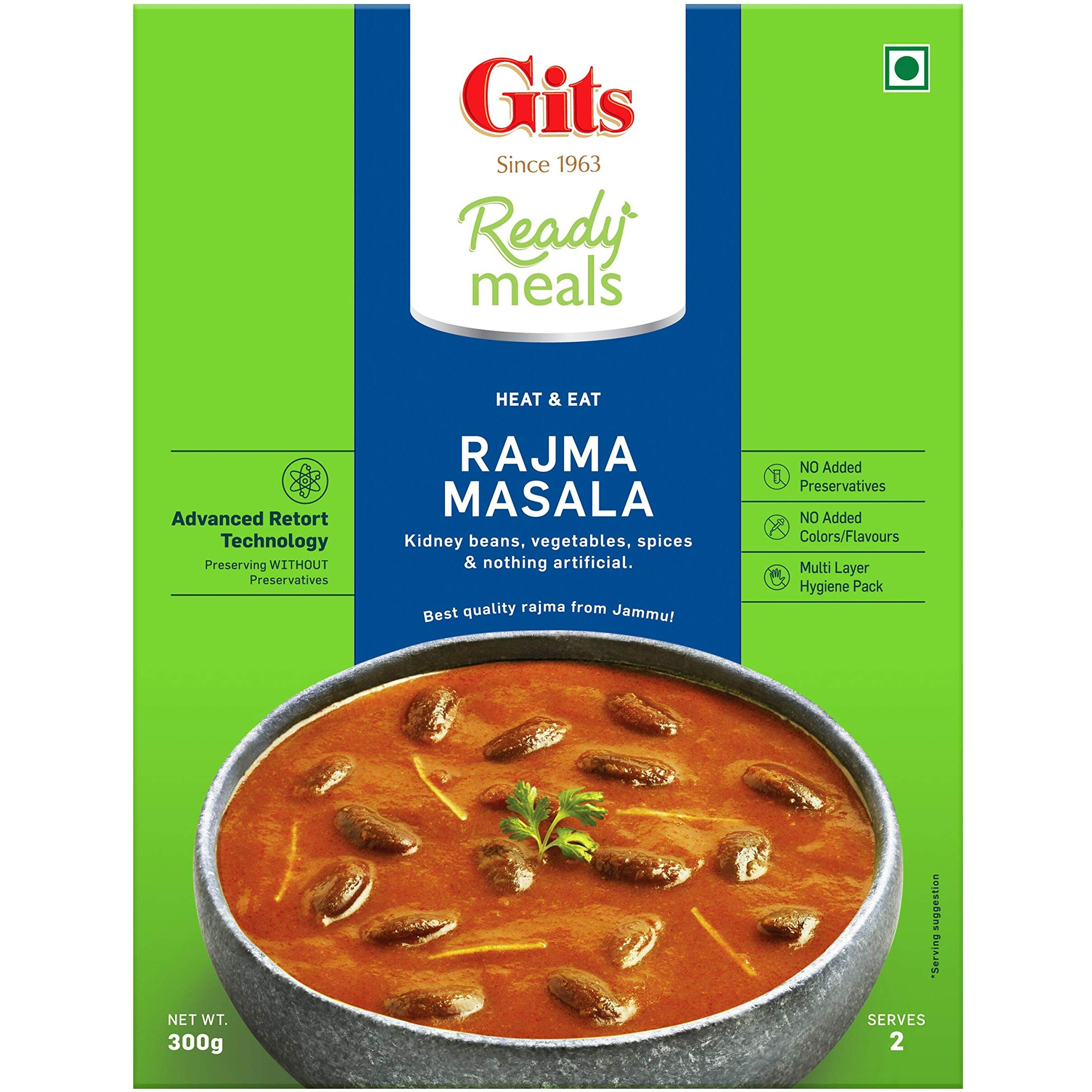 Gits Ready to Eat Rajma Masala, Pure Veg, Heat and Eat, North Indian Gravy, Microwaveable, 1200g (Pack of 4 X 300g Each)