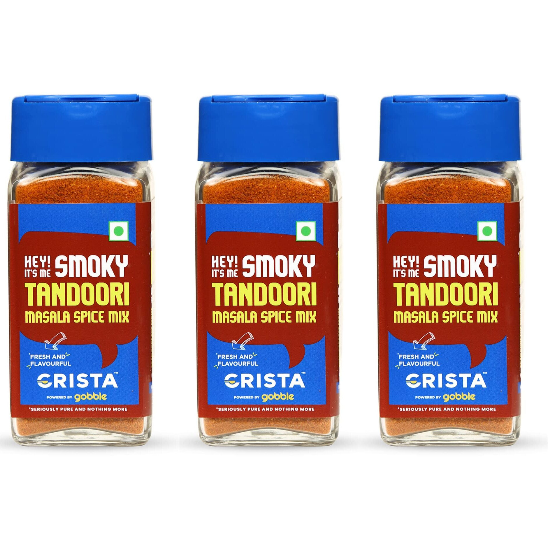 CRISTA Smoky Tandoori Masala Spice Mix |Multipurpose spice blend for paneer, chicken, and vegetables| Zero added Colours, Fillers, Additives & Preservatives| No added Sugar| Vegan |45g each |Pack of 3